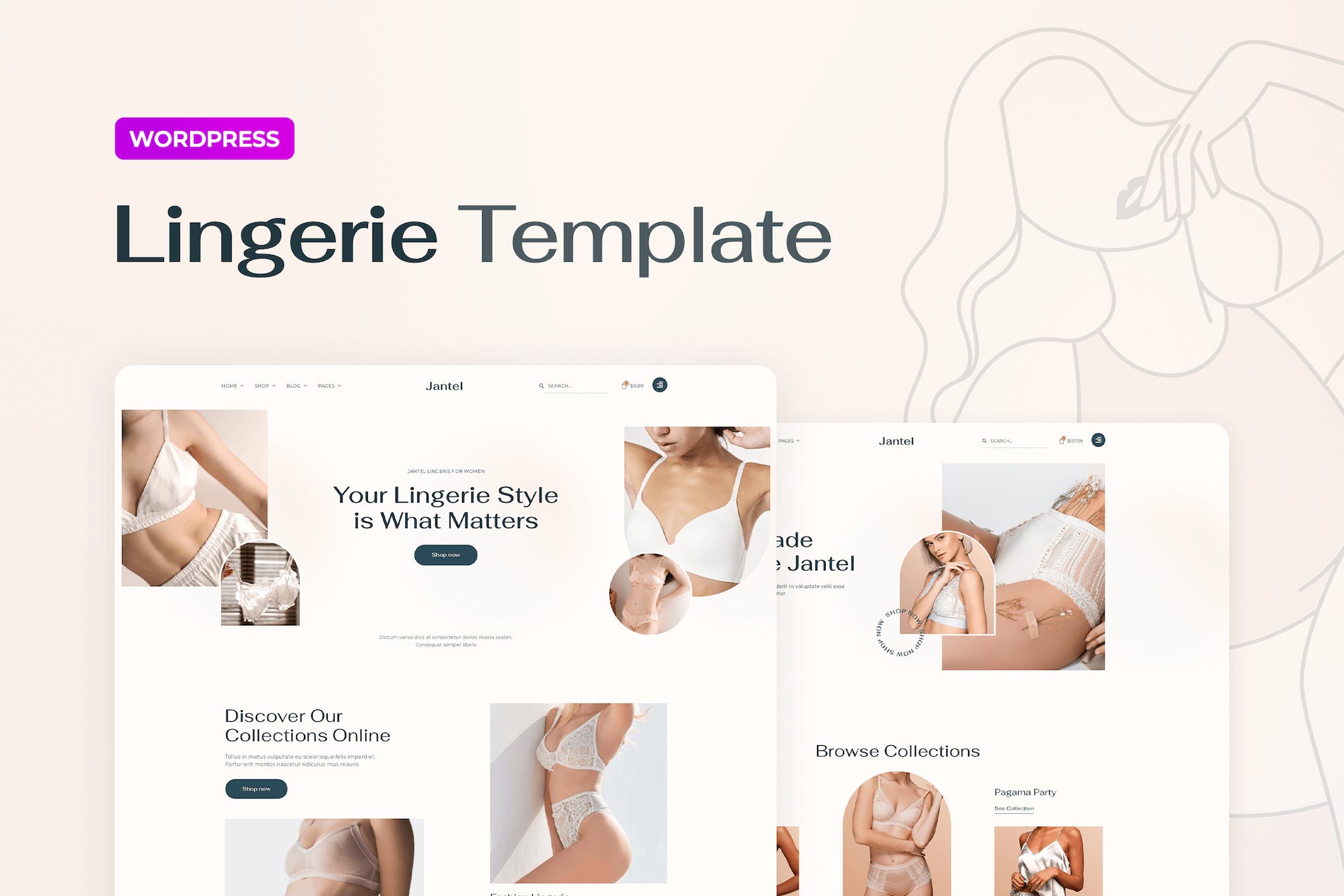 Jantel – Lingerie & Nightwear Store Elementor Pro Template Kit template kit cover image