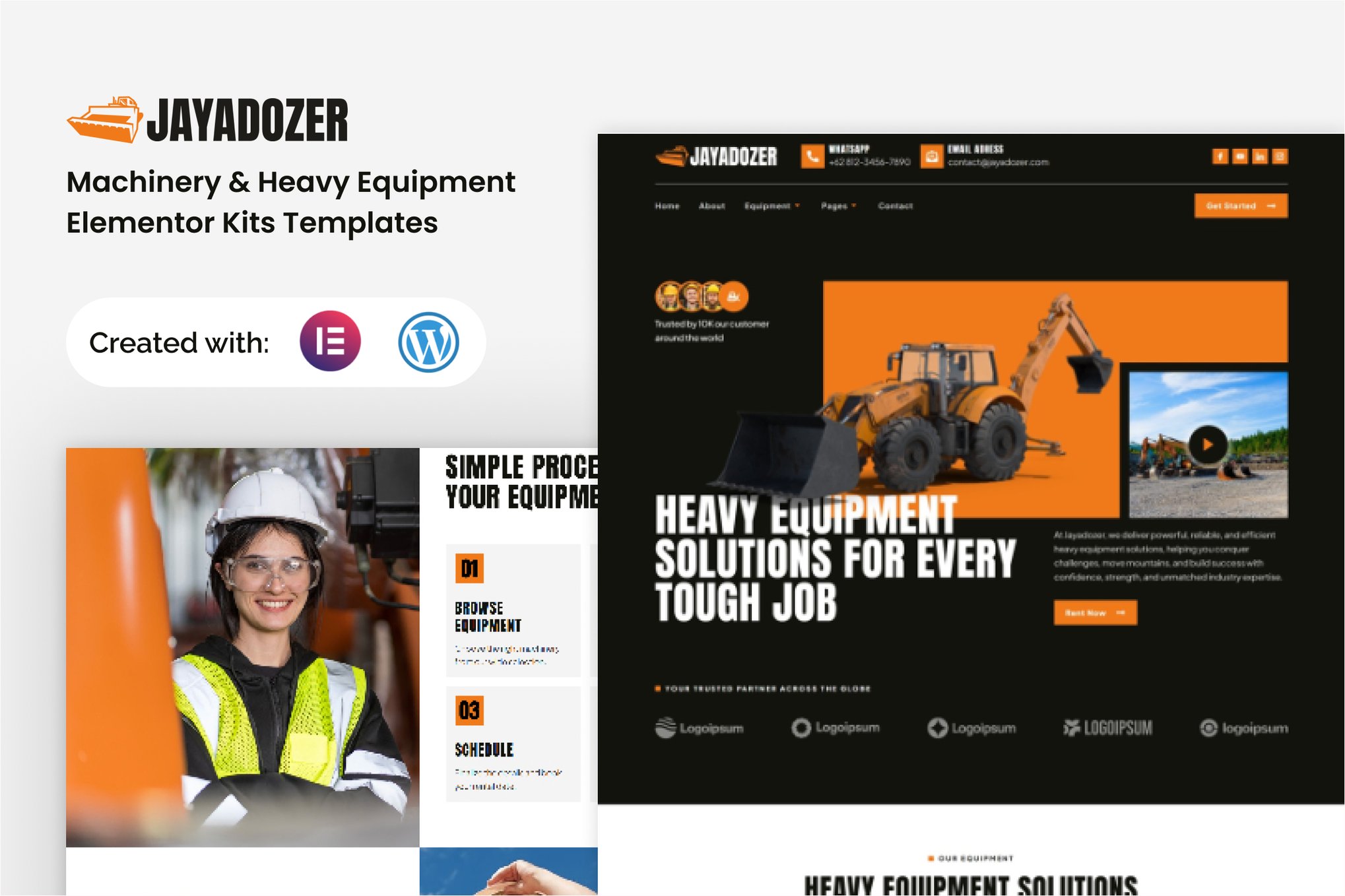 Jayadozer - Machinery Heavy Equipment Elementor Templae Kit template kit cover image