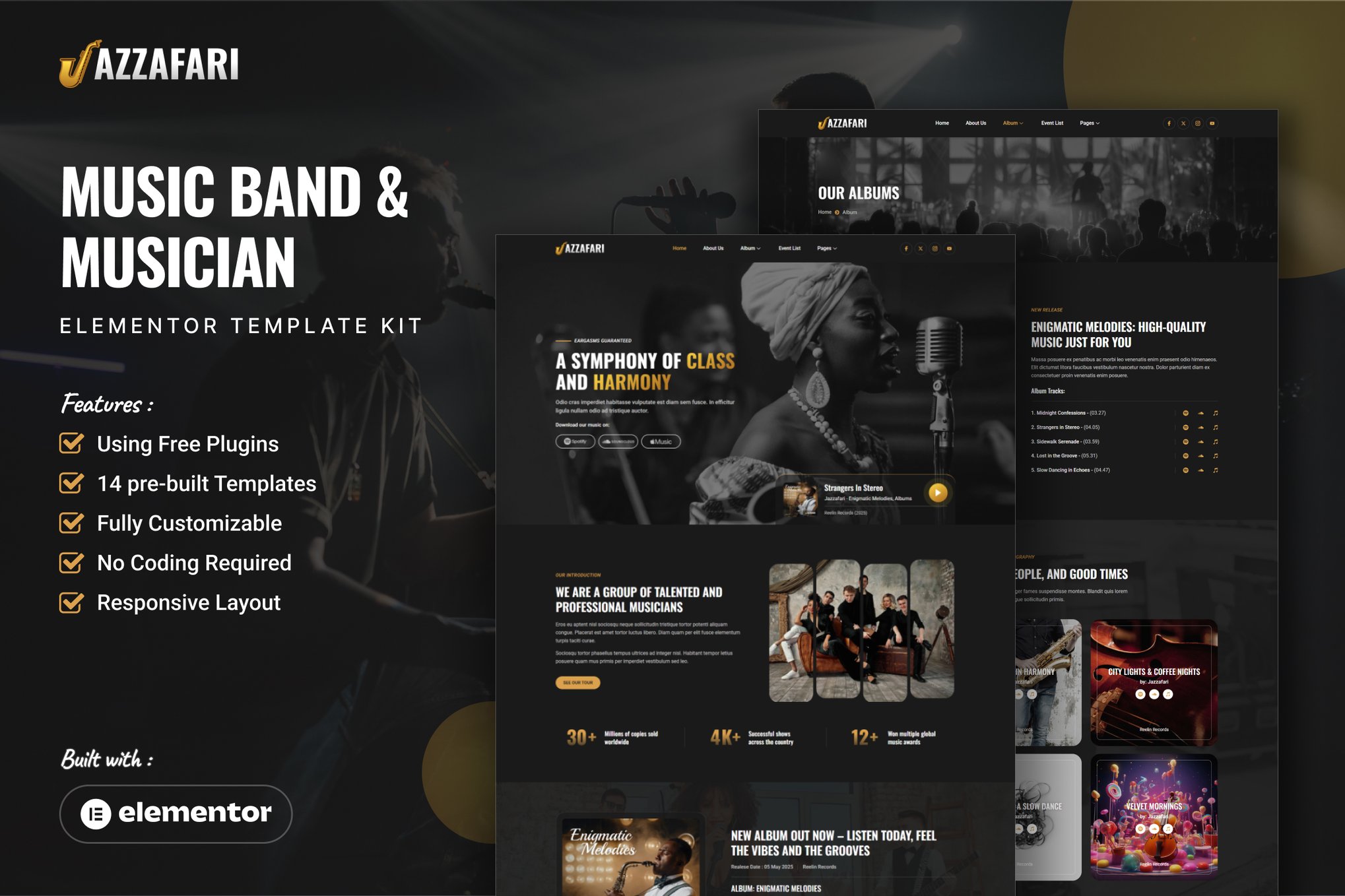 Jazzafari - Music Band & Musician Elementor Template Kit template kit cover image