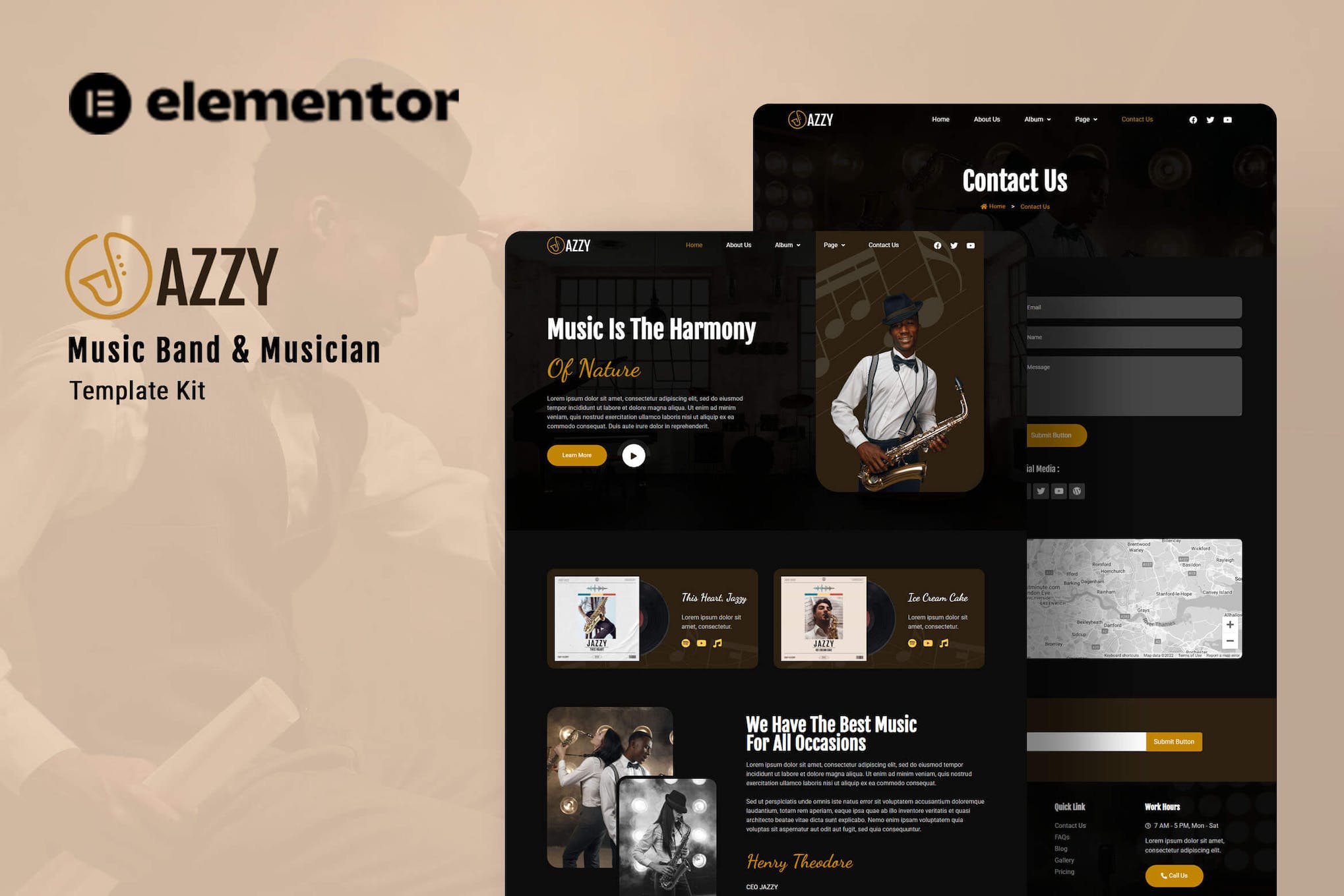 Jazzy - Music Band & Musician Elementor Template Kit template kit cover image