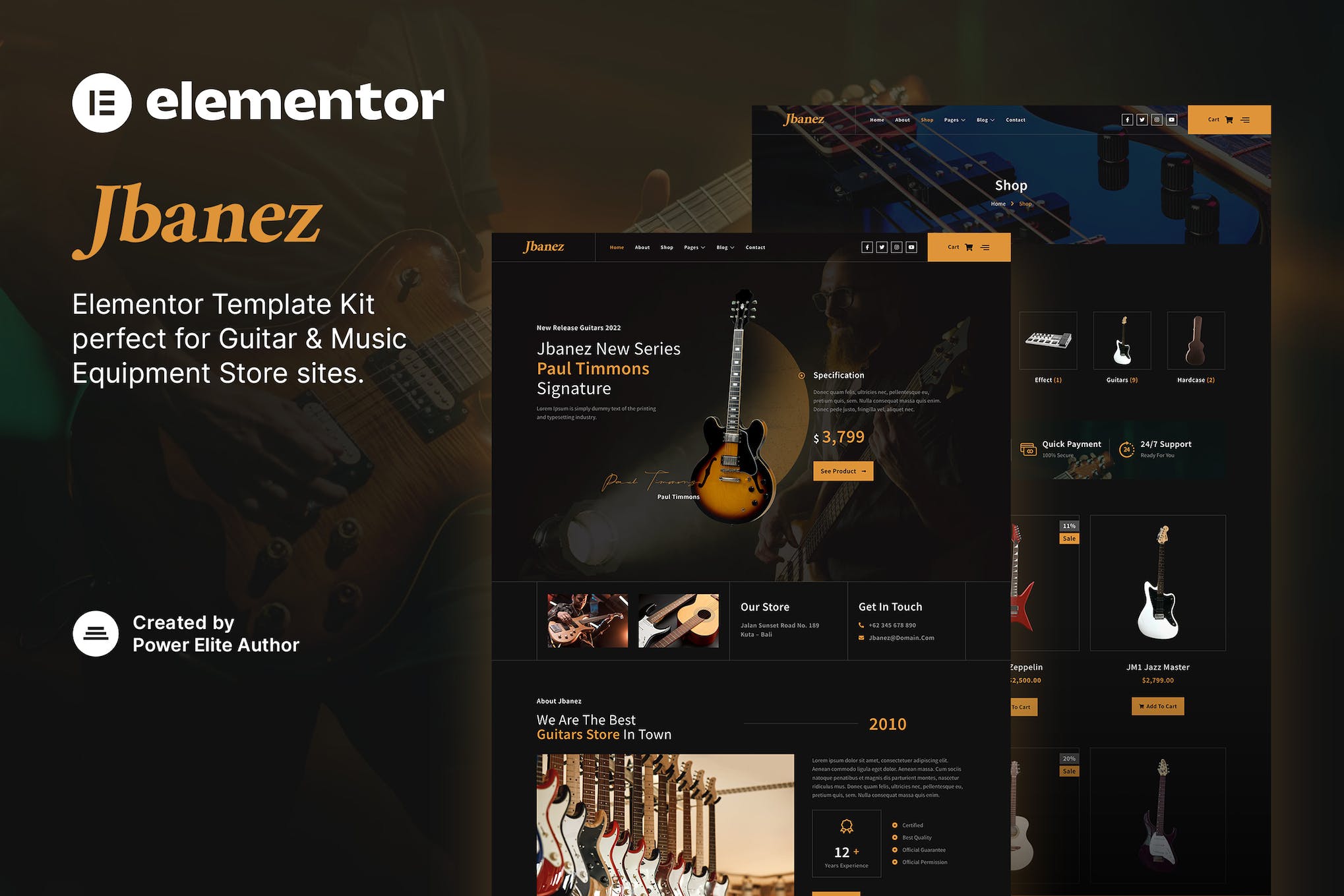Jbanez – Guitar & Music Equipment Store Elementor Template Kit template kit cover image