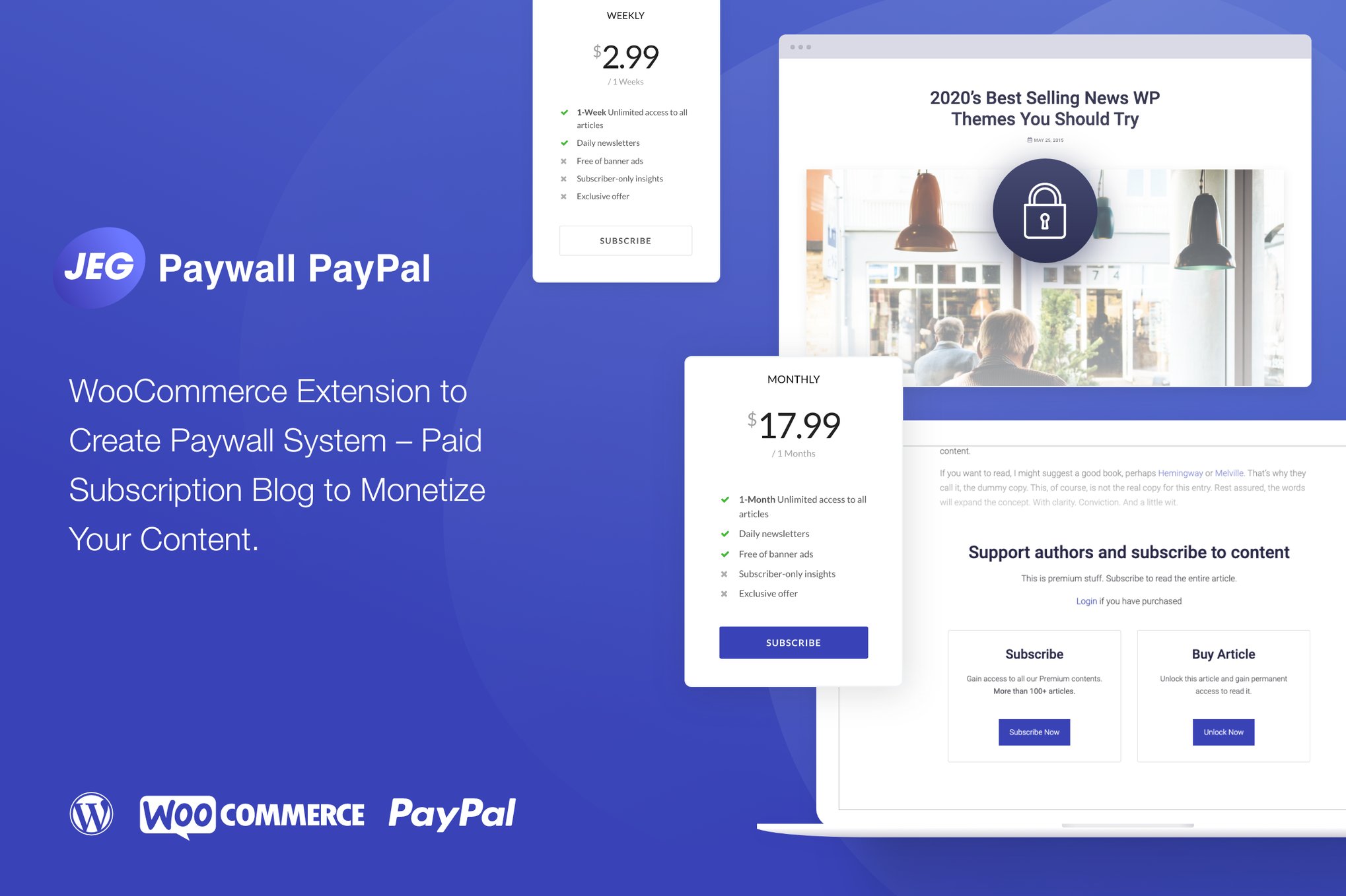 Jeg PayPal Paywall & Content Subscriptions System plugin cover image