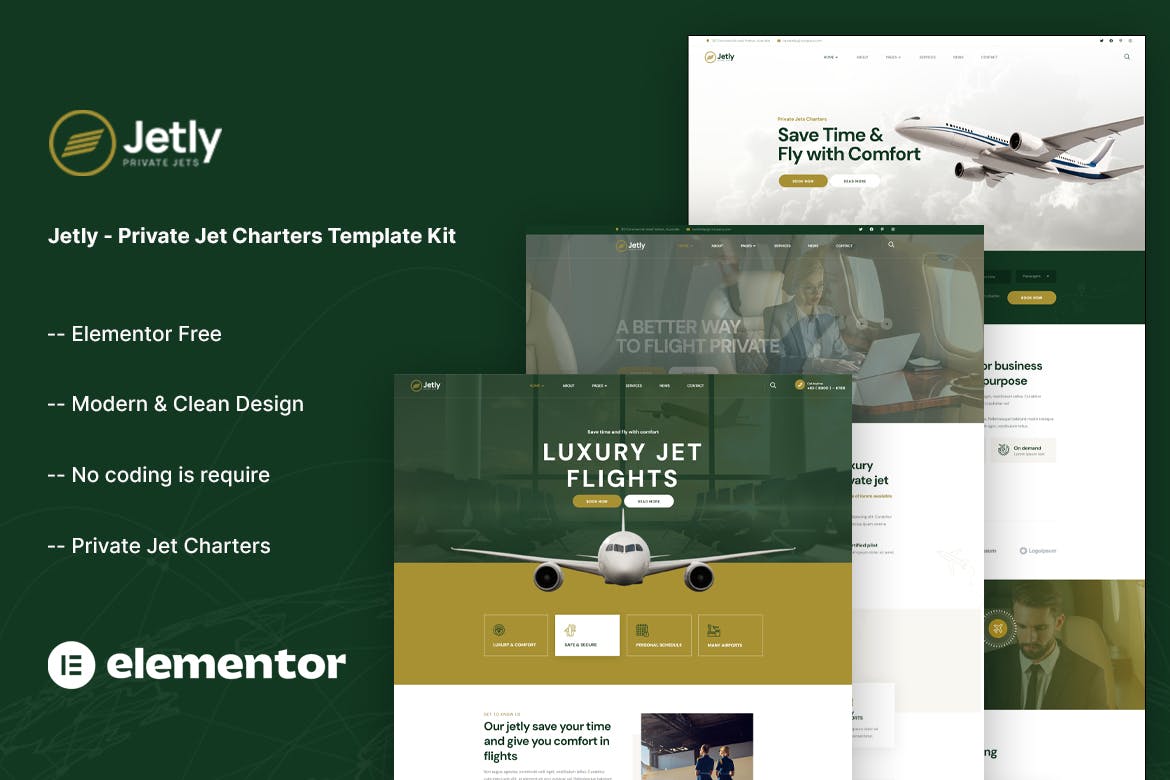 Jetly - Private Jet Charters Elementor Template Kit template kit cover image