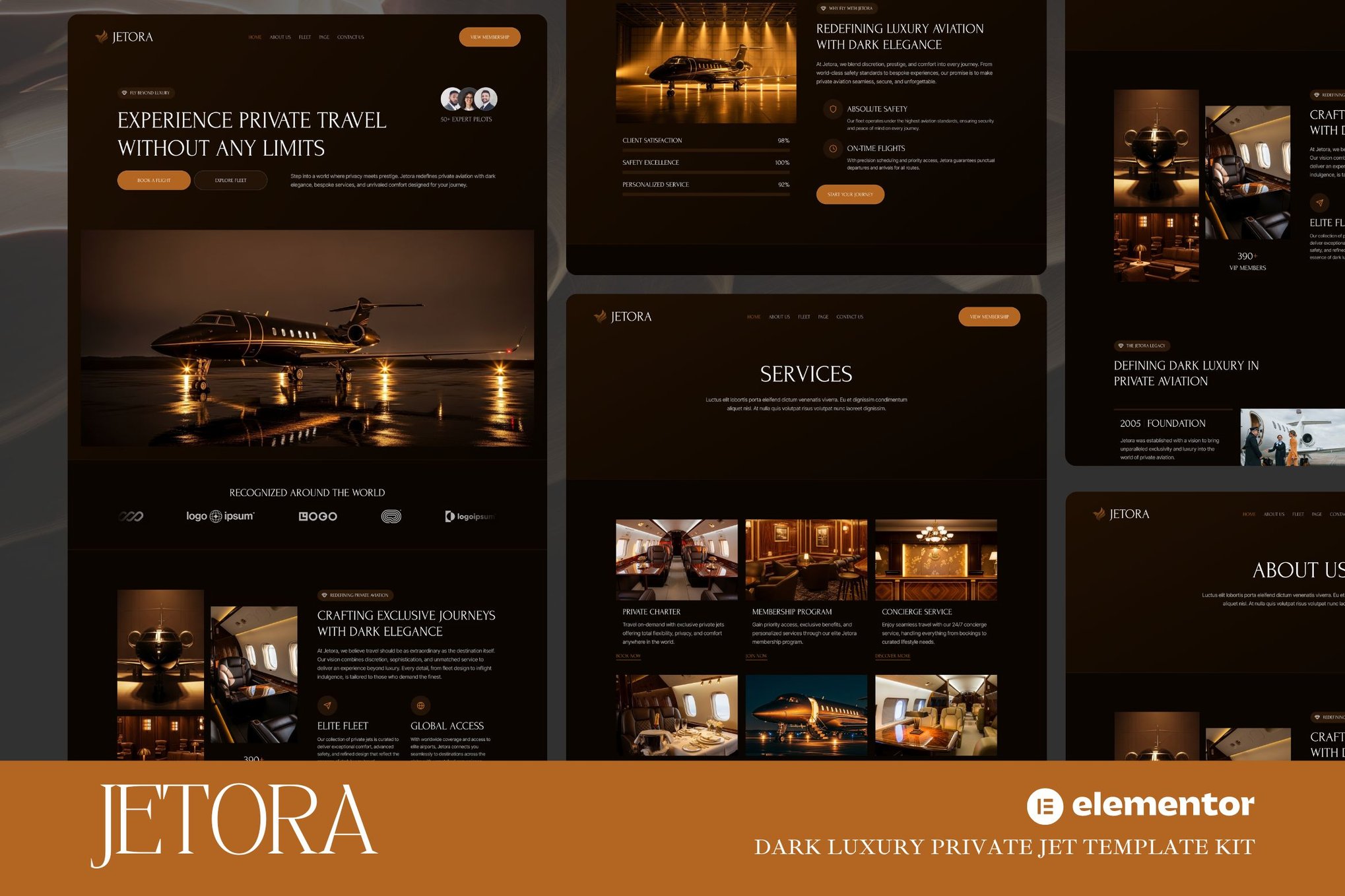 Jetora - Dark Luxury Private Jet Elementor Template Kit template kit cover image