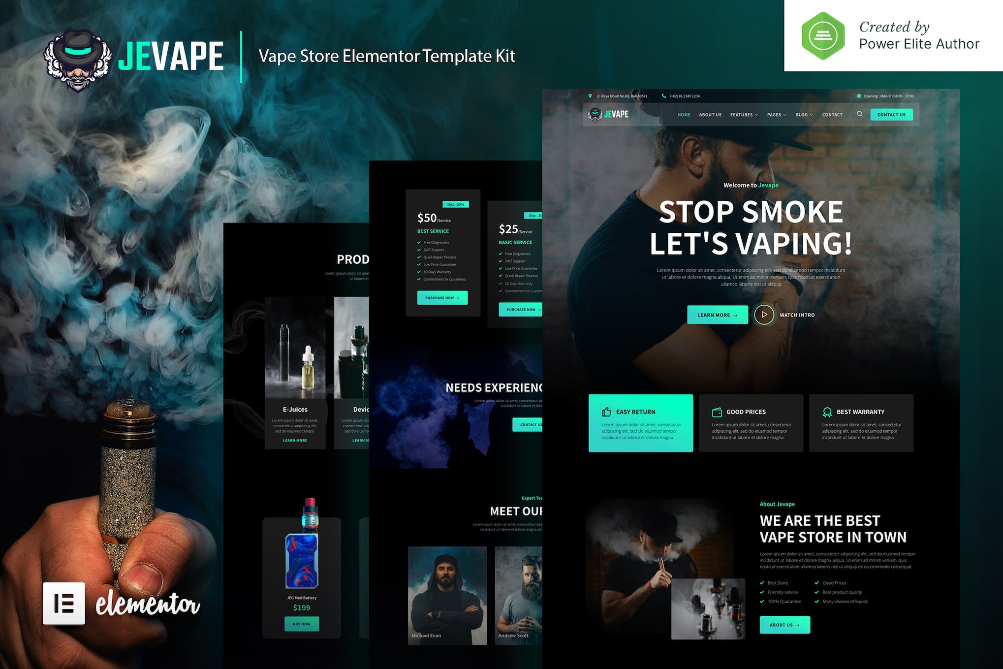 Jevape – Vape Store Elementor Template Kit template kit cover image