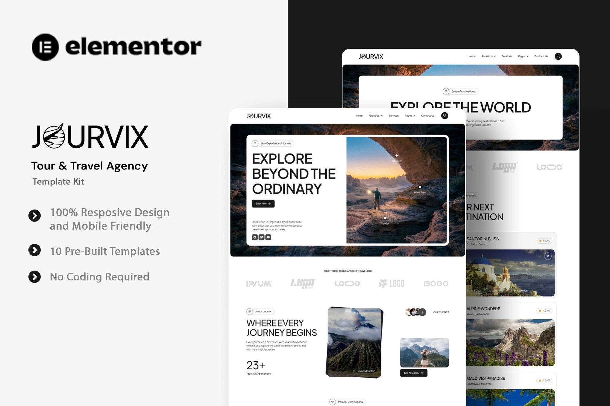 Jourvix - Tour & Travel Agency Elementor Template Kit template kit cover image