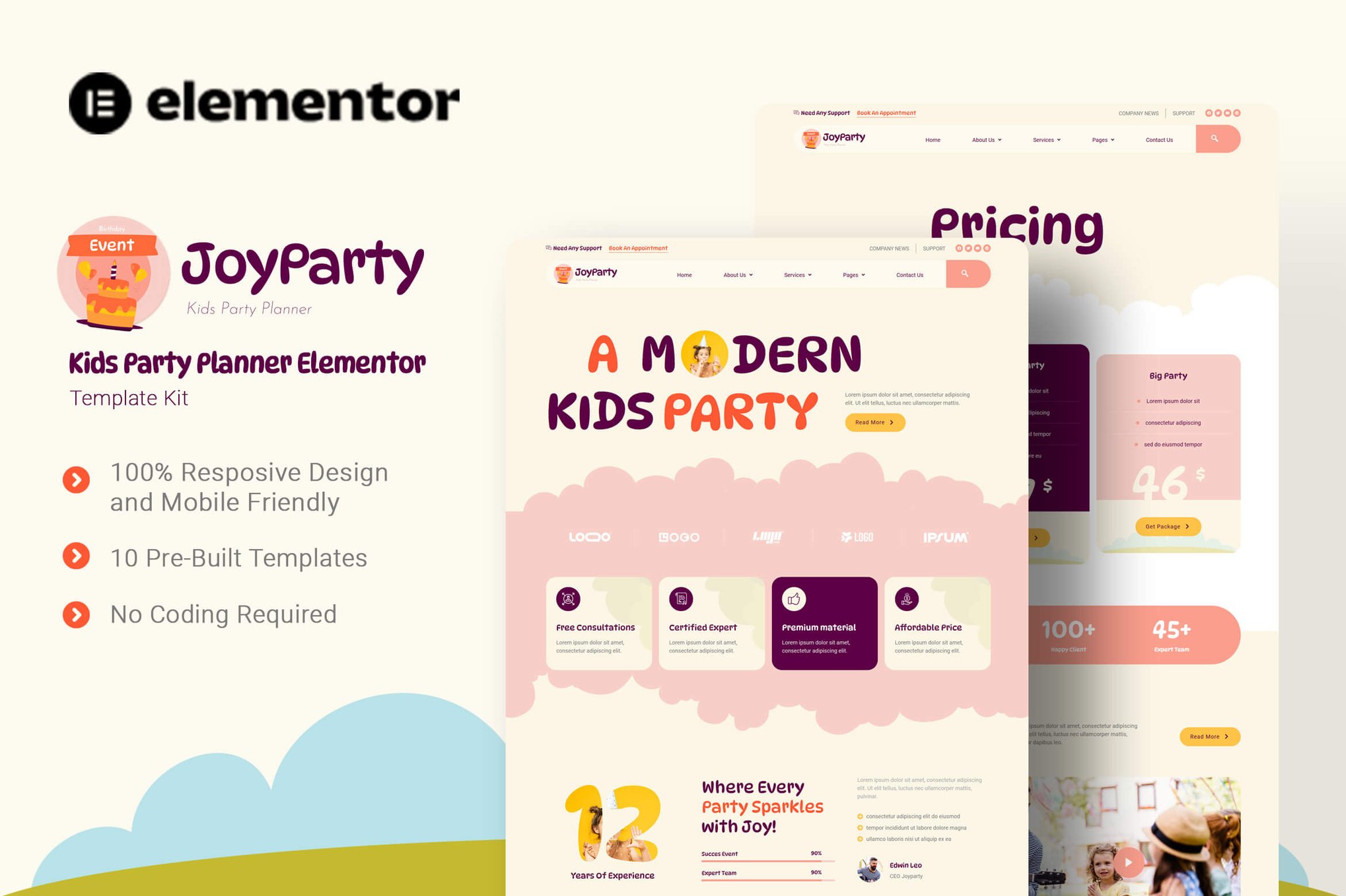 JoyParty - Kids Party Planner Elementor Template Kit template kit cover image