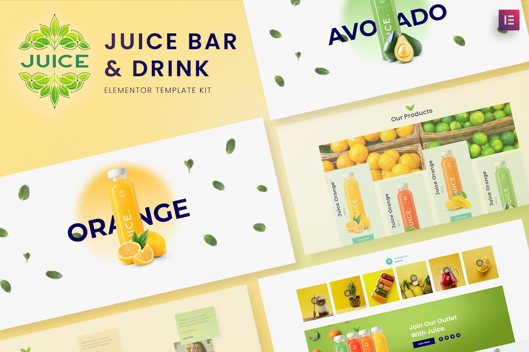 Juice Bar & Drink Elementor Template Kit template kit cover image