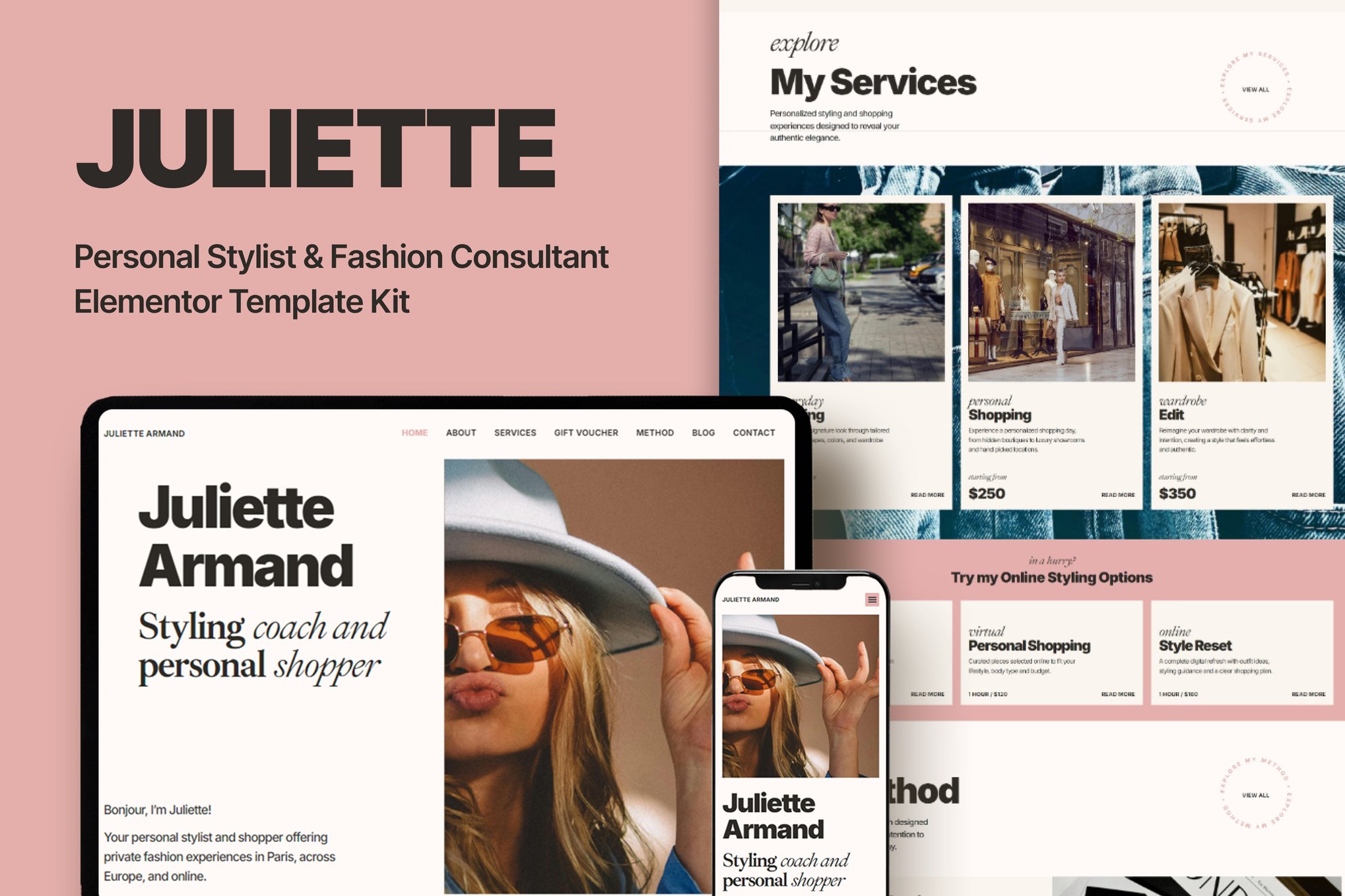 Juliette – Personal Stylist & Fashion Consultant Elementor Pro Template Kit template kit cover image