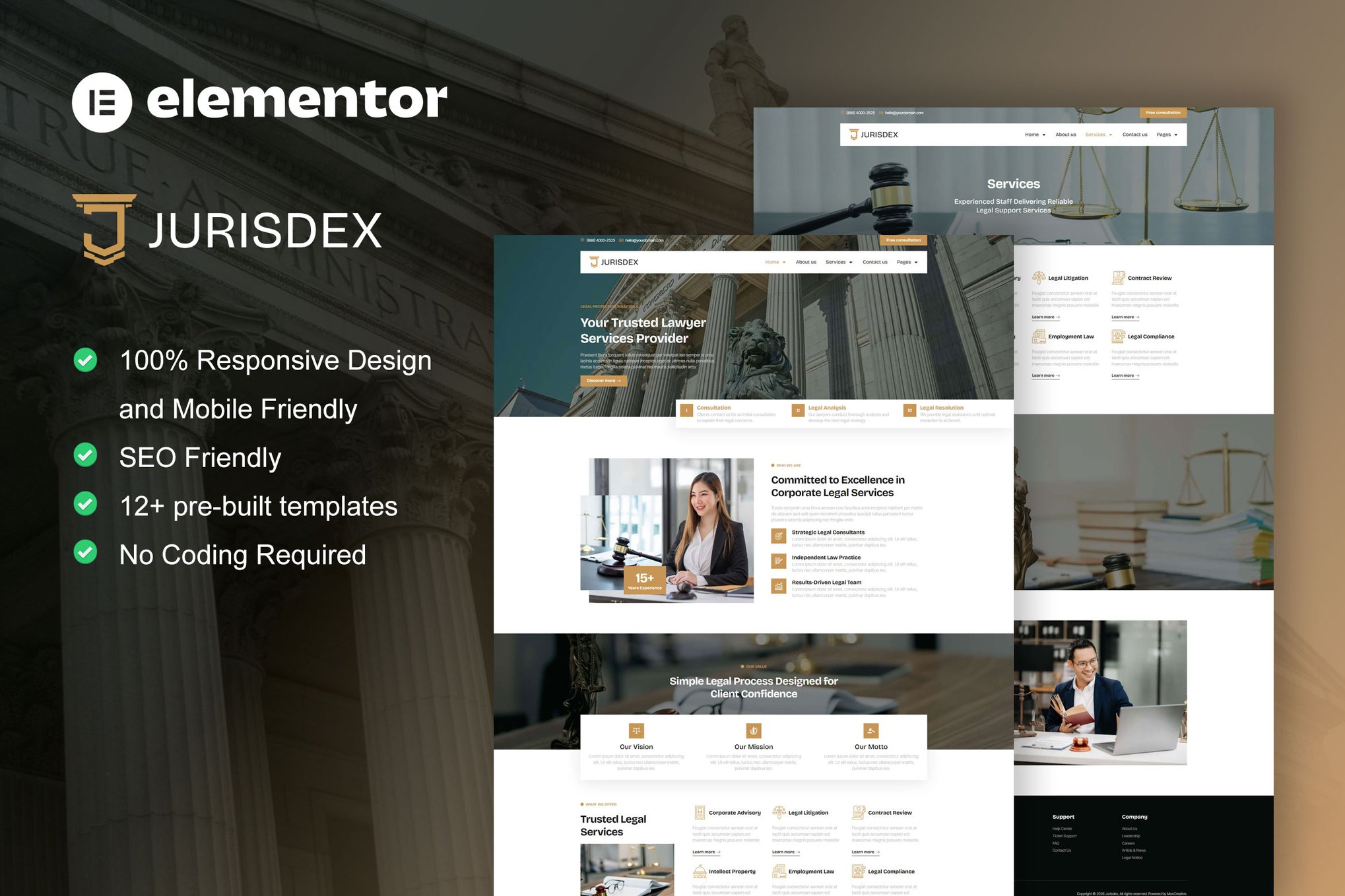 Jurisdex - Attorney & Law Firm Elementor Pro Template Kit template kit cover image