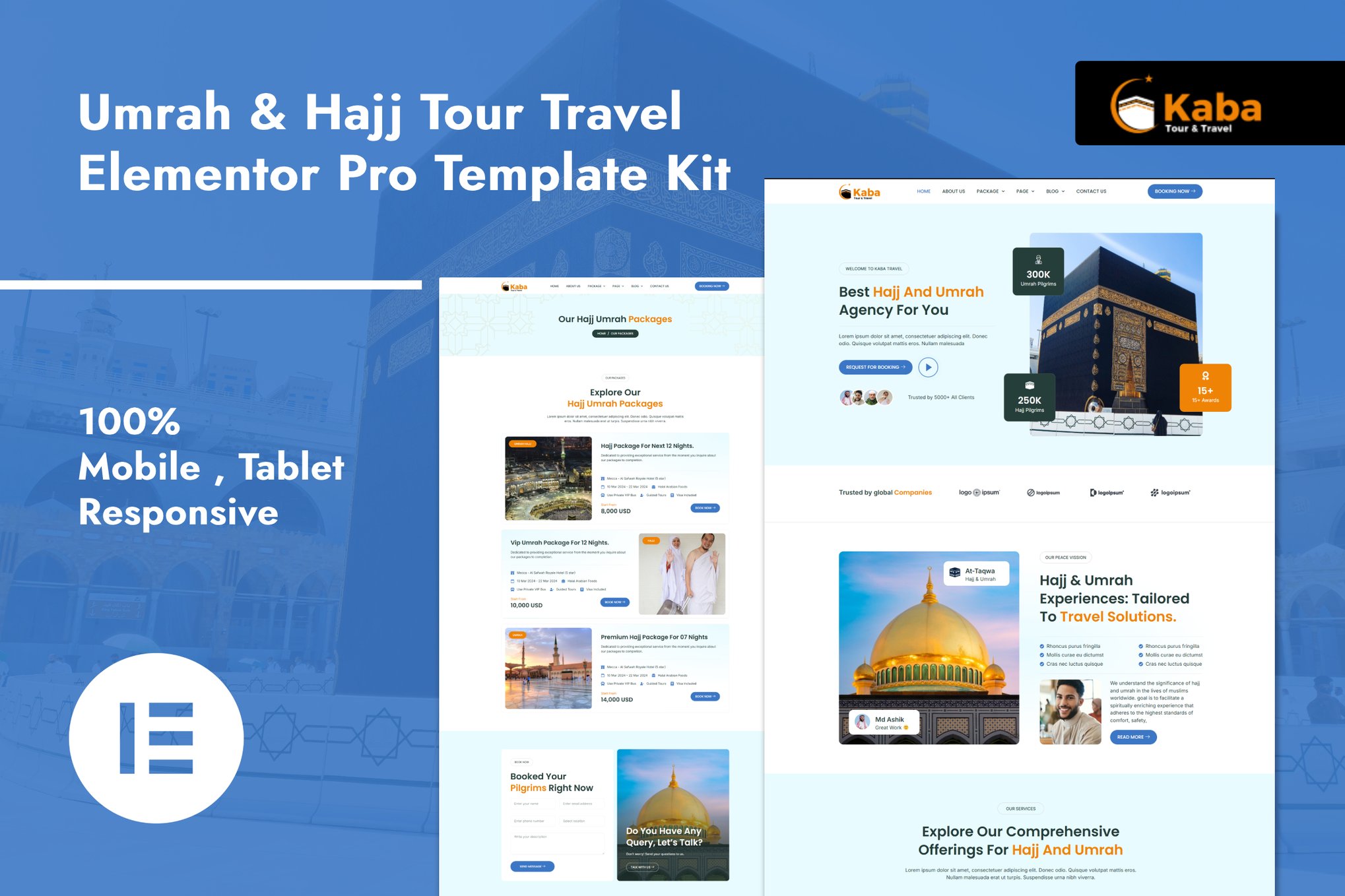 Kaba - Umrah & Hajj Tour Travel Elementor Pro Template Kit template kit cover image
