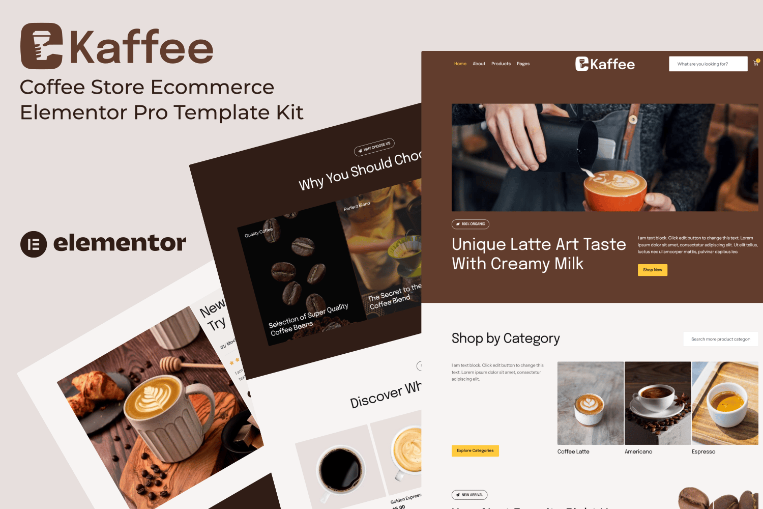 Kaffee - Coffee Store Ecommerce Elementor Pro Template Kit template kit cover image