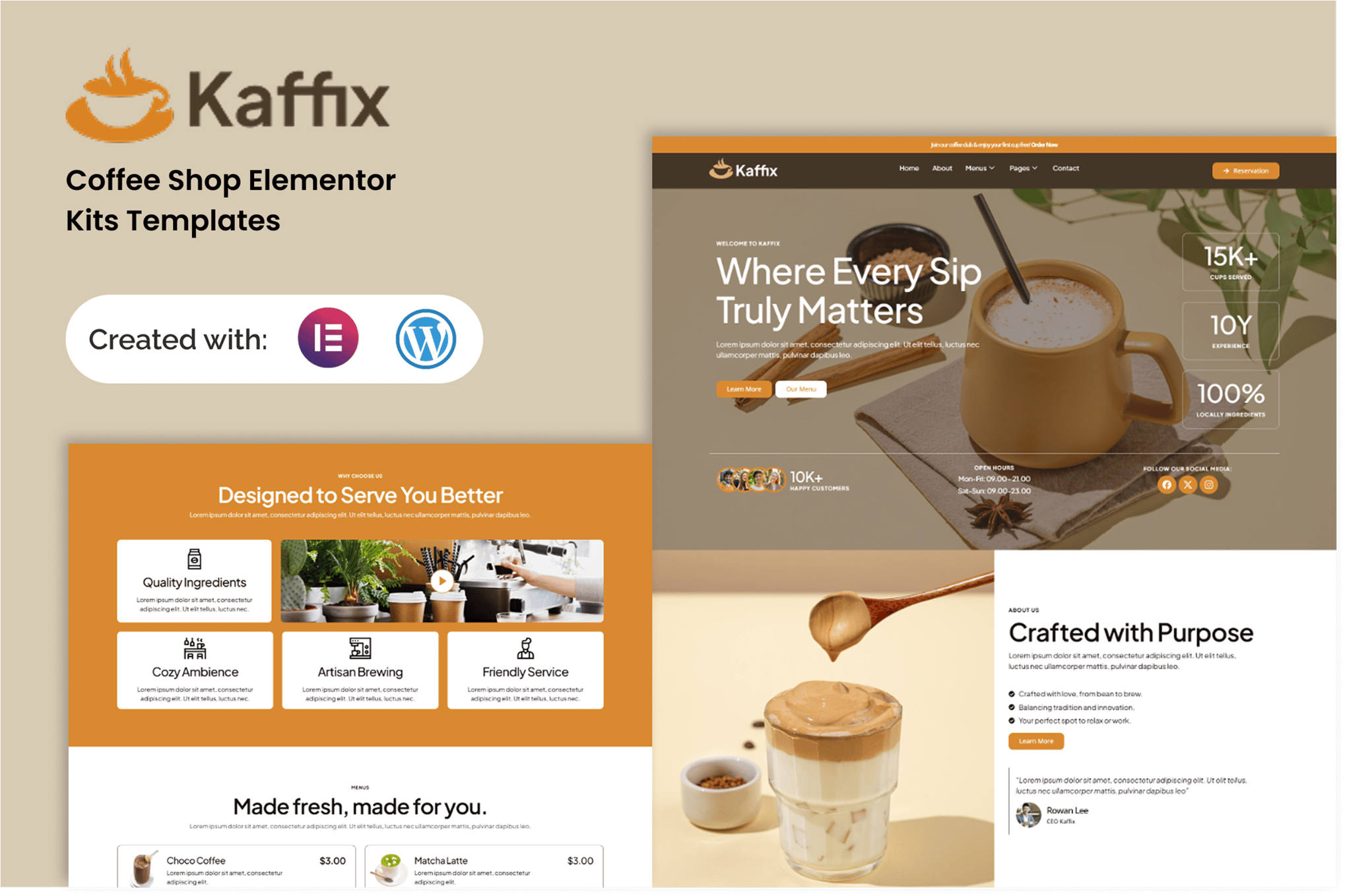 Kaffix - Coffee Shop & Cafe Elementor Template Kit template kit cover image