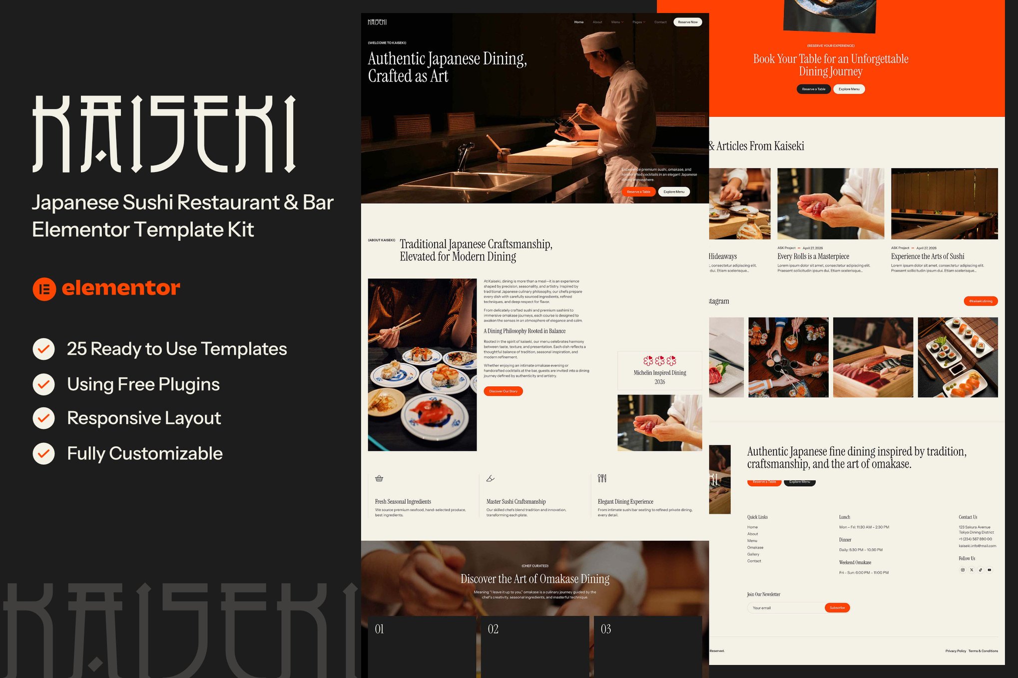 Kaiseki – Japanese Sushi Restaurant & Bar Elementor Template Kit template kit cover image
