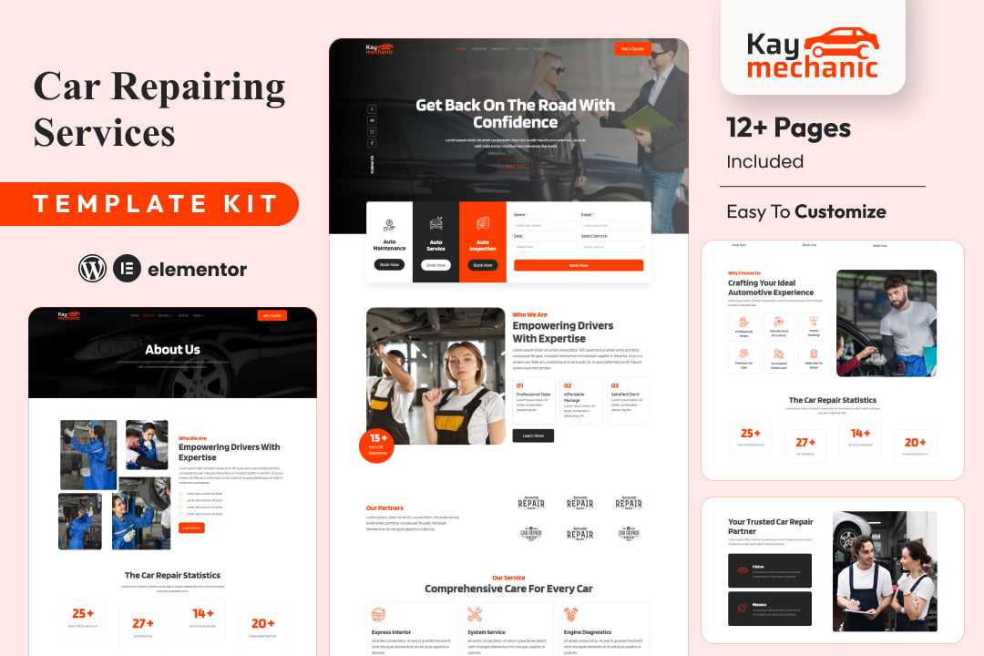 Kaymechanic – Car Repair & Auto Service Elementor Template Kit template kit cover image