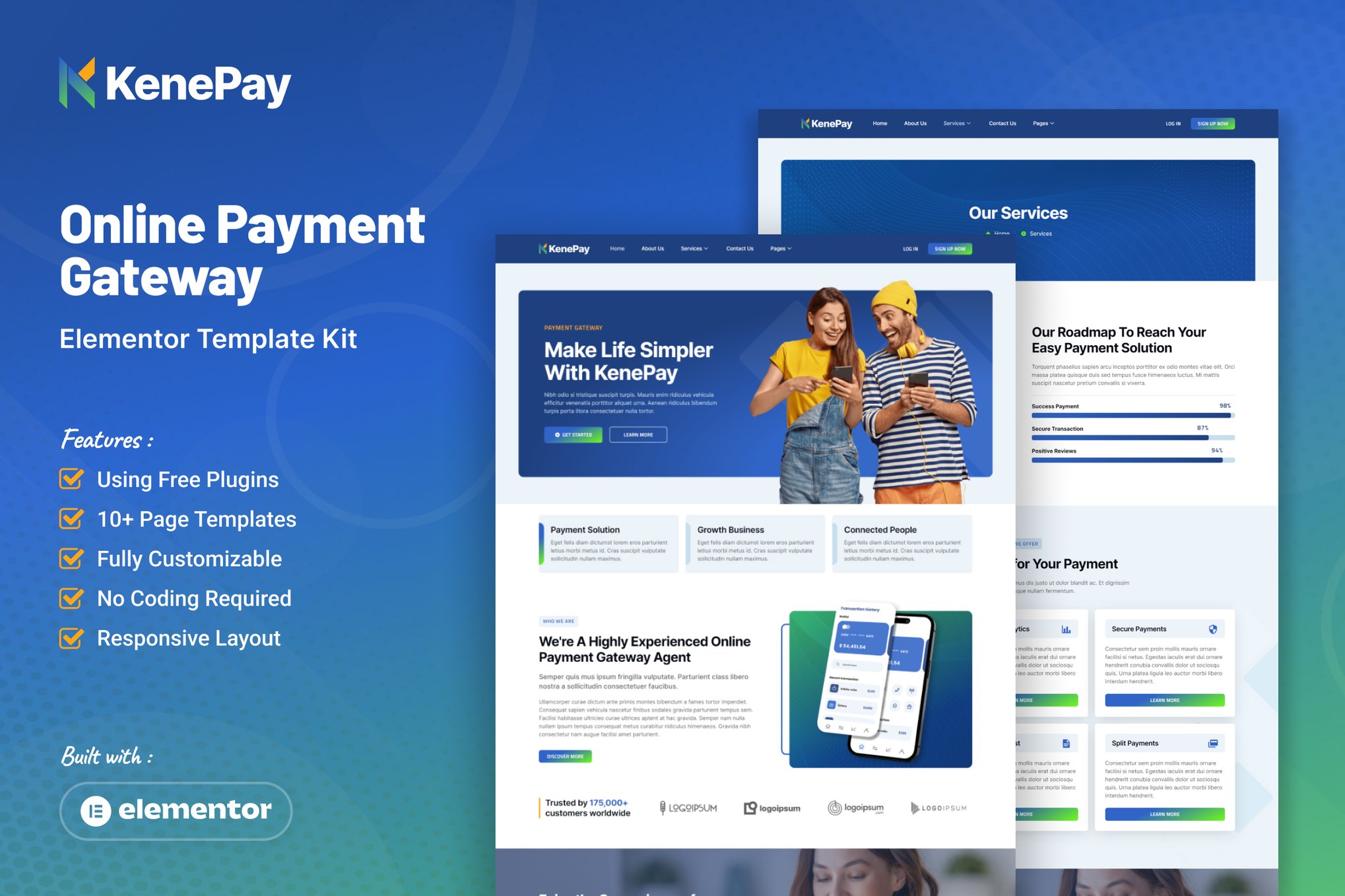 Kenepay - Online Payment Gateway Elementor Template Kit template kit cover image