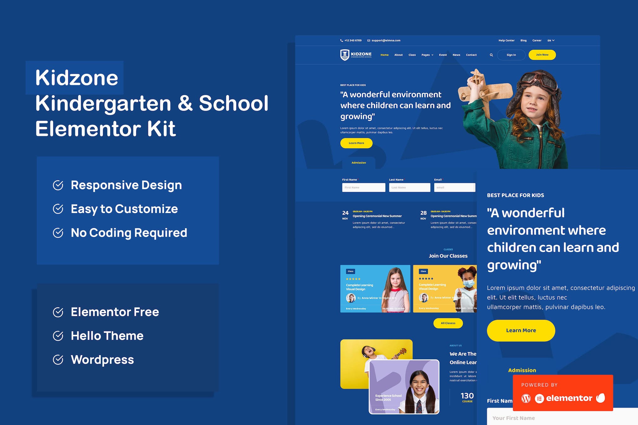 Kidzone - Kindergarten & School Elementor Template Kit template kit cover image