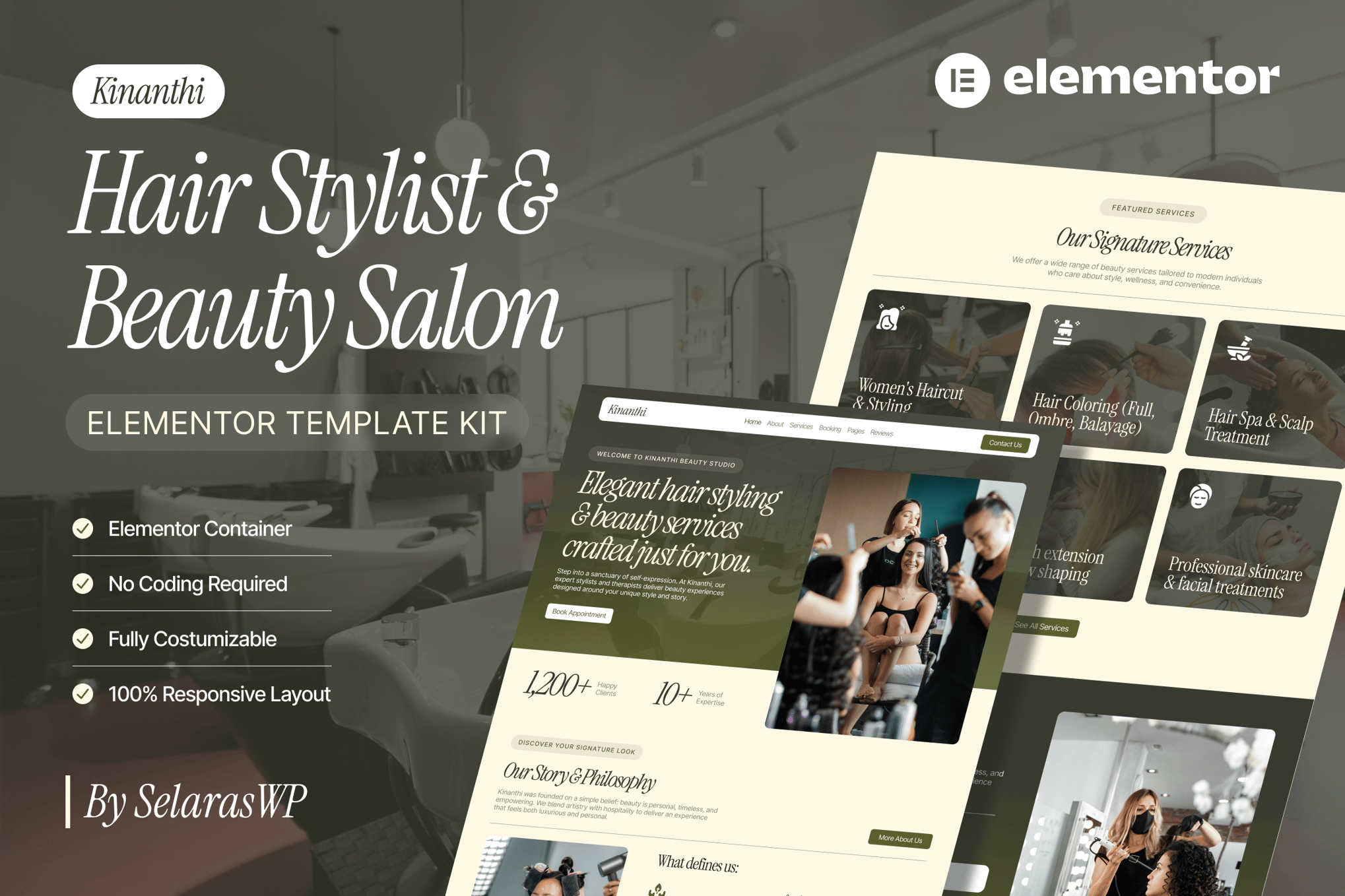 Kinanthi - Hair Stylist & Beauty Salon Elementor Template Kit template kit cover image