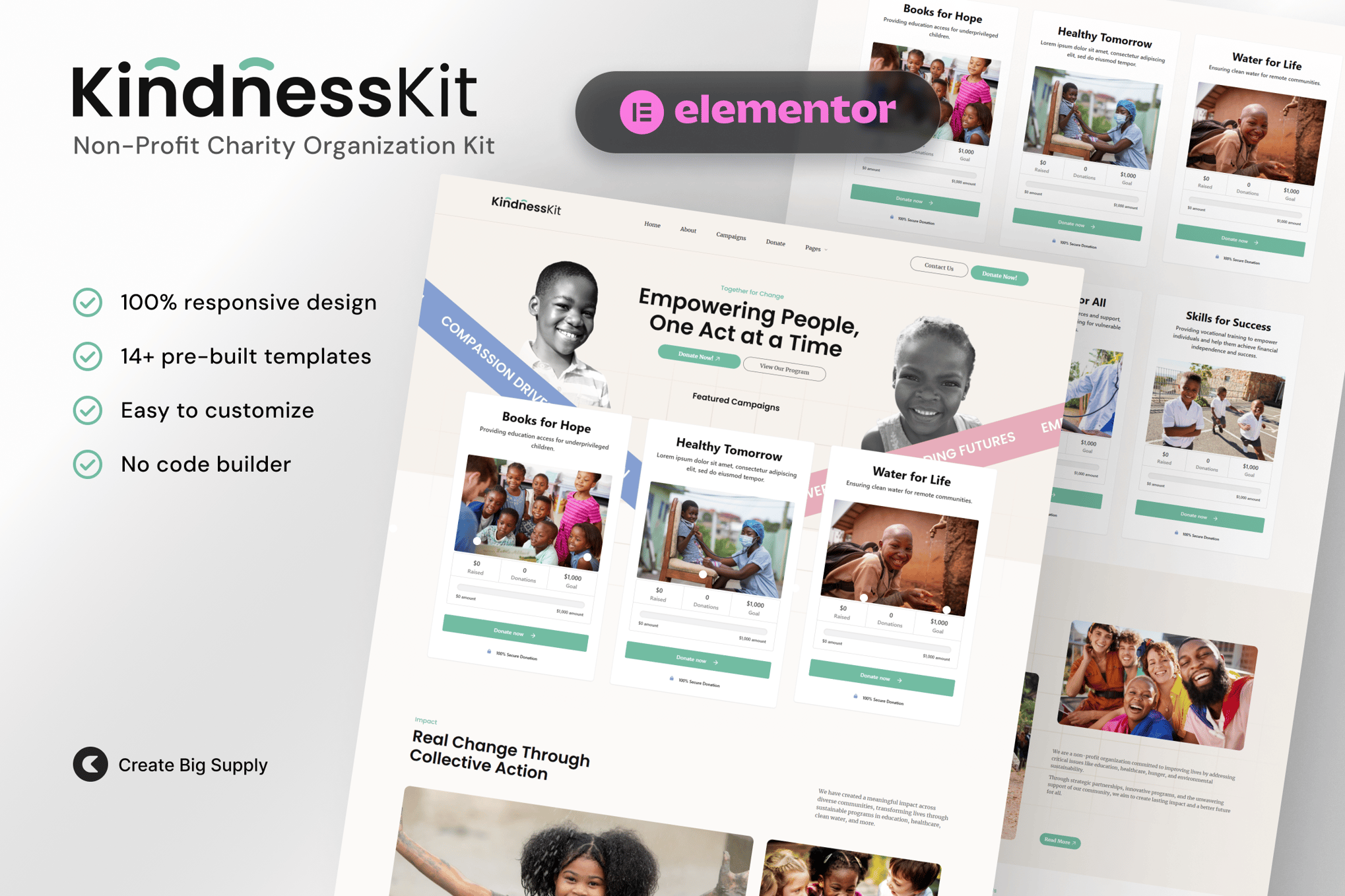 KindnessKit - Non-Profit & Charity Elementor Template Kit – Donation & Fundraising template kit cover image
