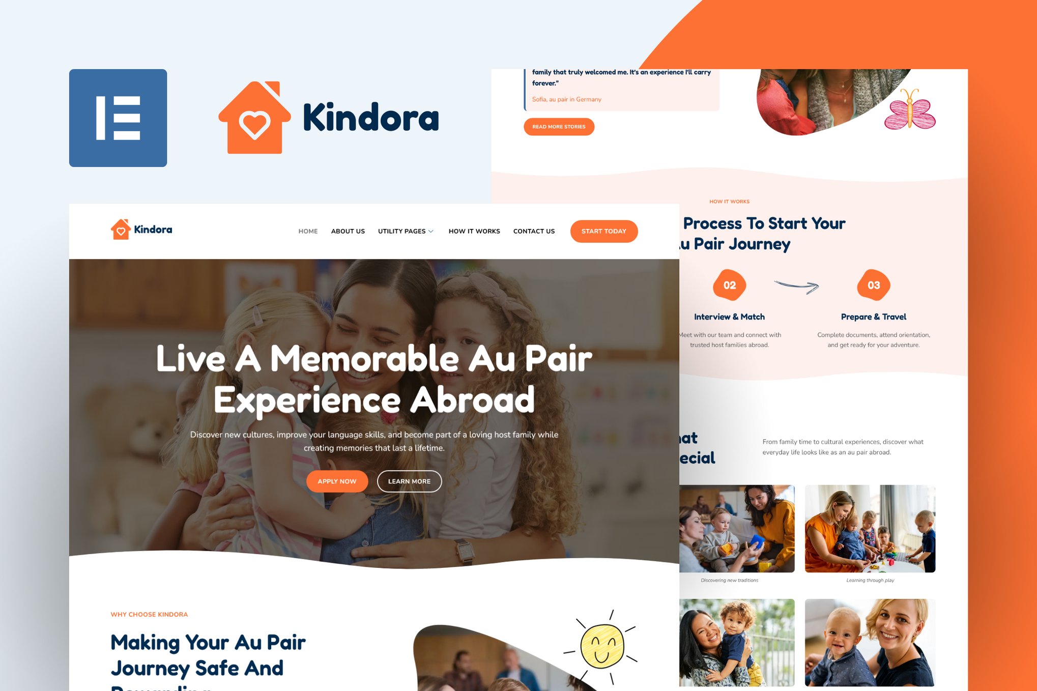 Kindora - Au Pair Elementor Template Kit template kit cover image