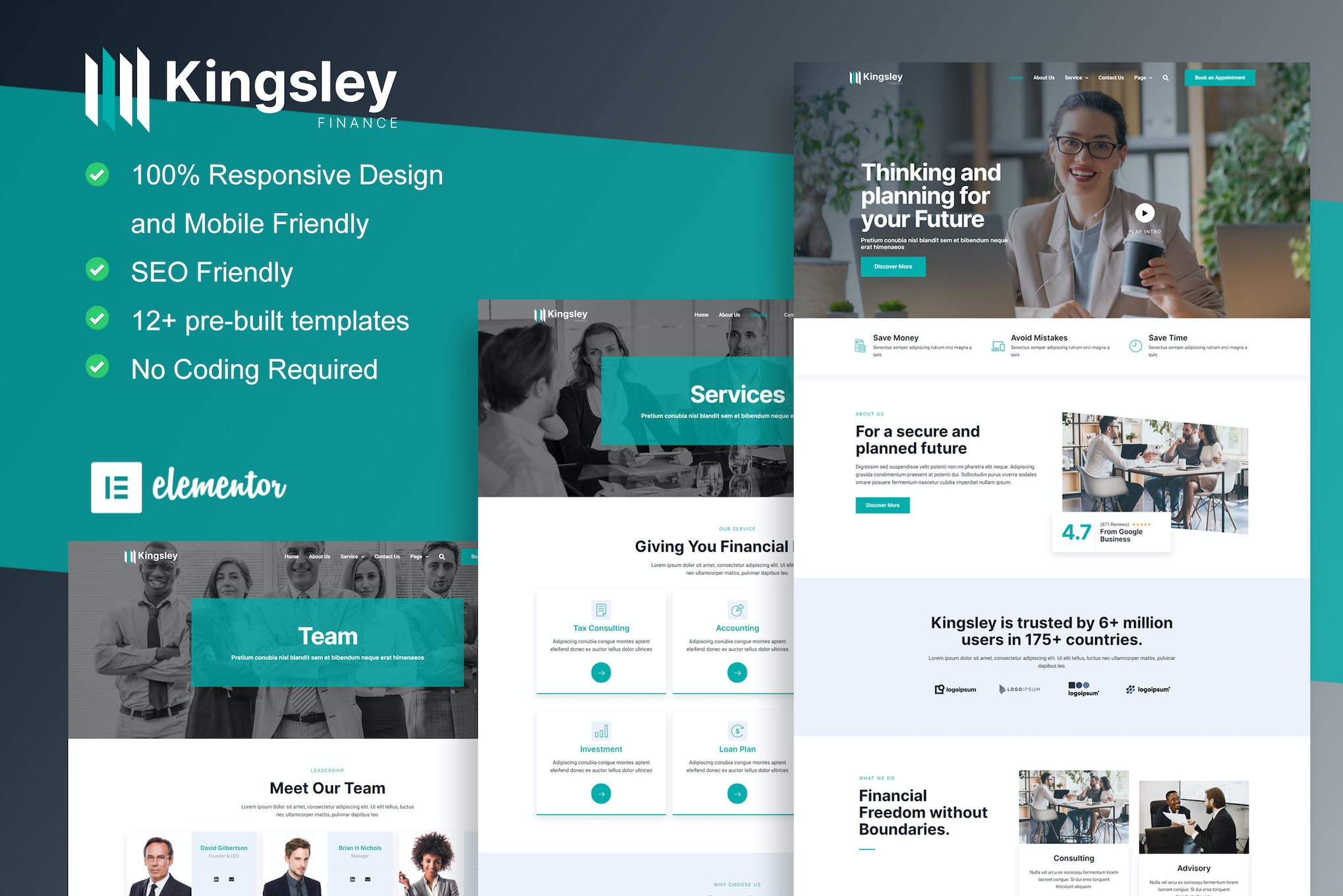 Kingsley - Finance & Investment Elementor Template Kit template kit cover image