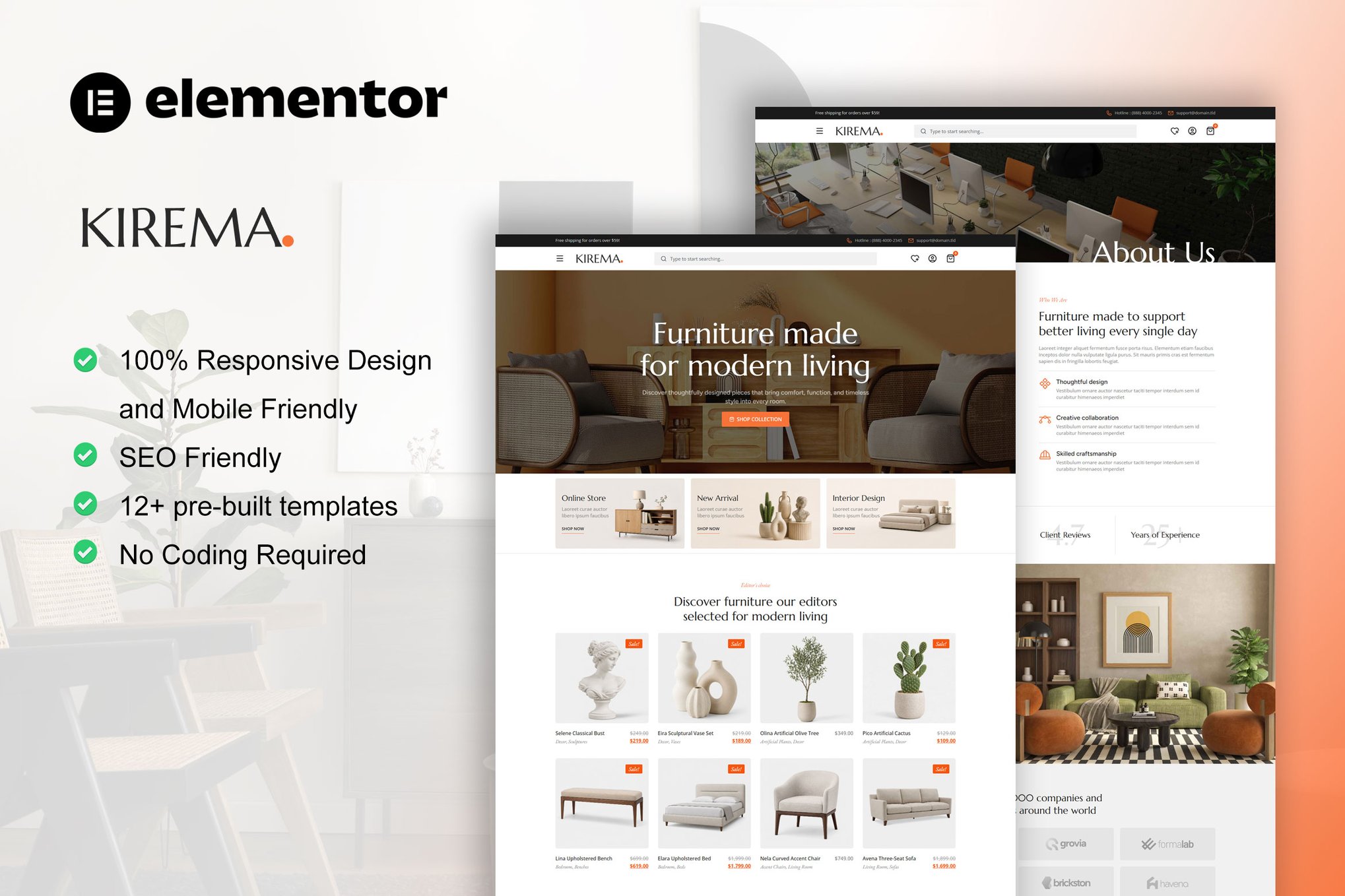 Kirema - Furniture Shop Elementor Pro Template Kit template kit cover image