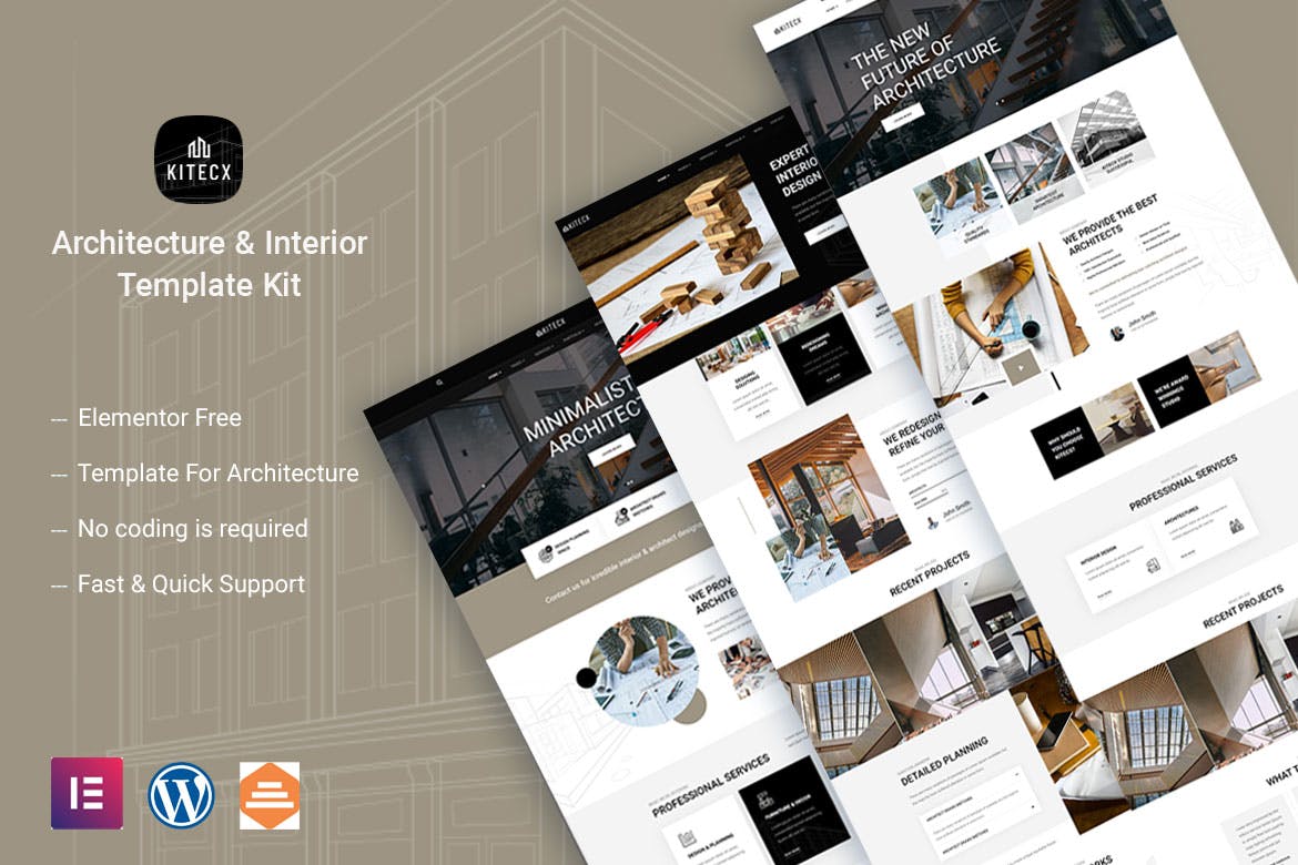 Kitecx - Architecture & Interior Elementor Template Kit template kit cover image