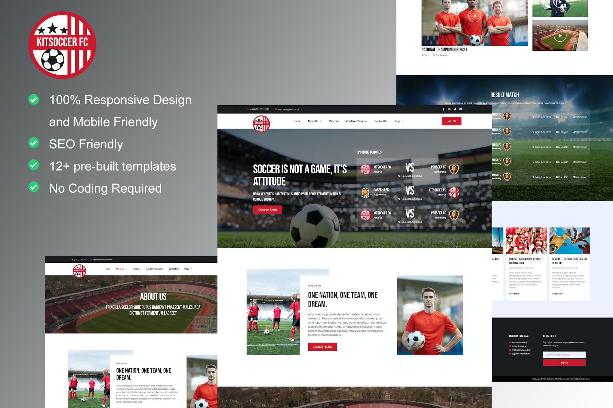 KitSoccer - Football Team & Sports Elementor Template Kit template kit cover image
