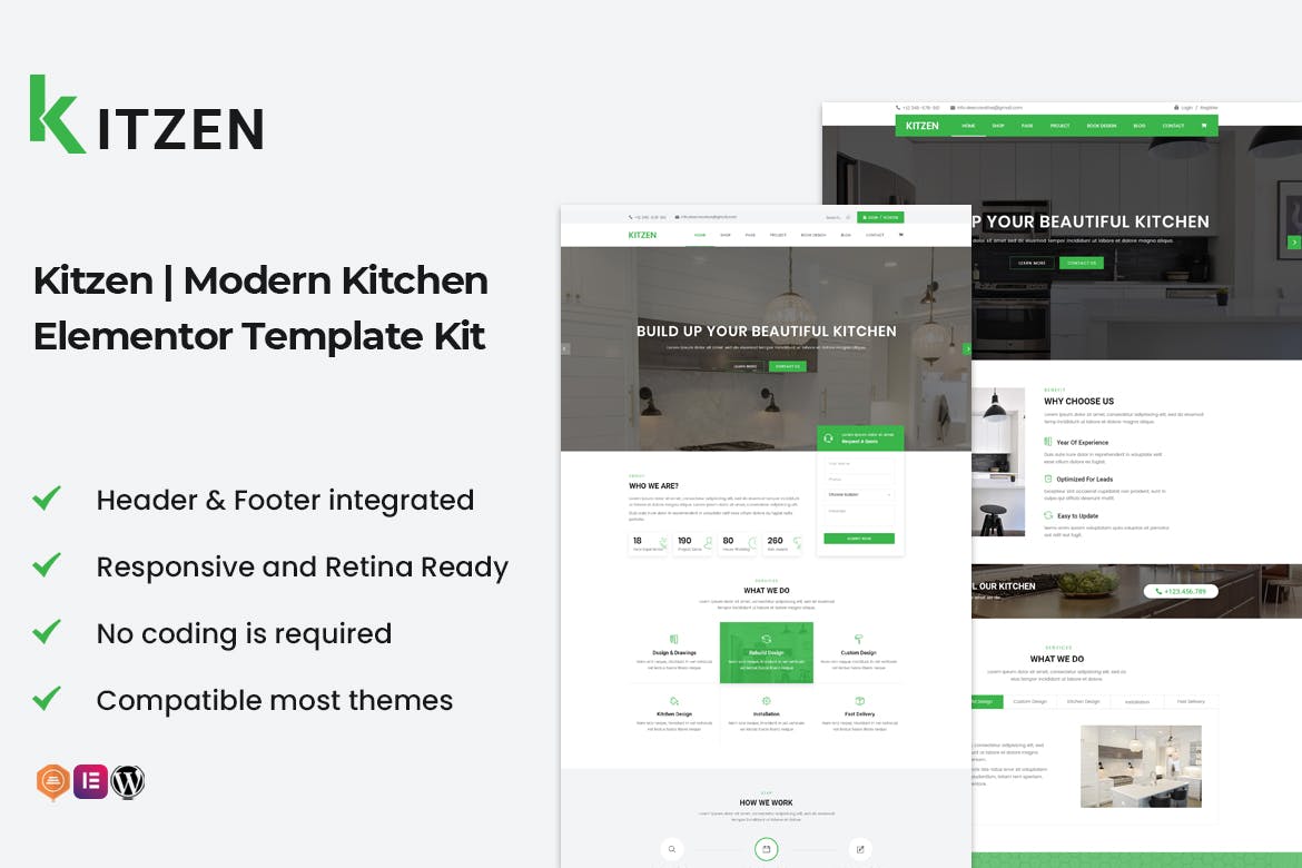 Kitzen | Modern Kitchen Elementor Template Kit template kit cover image