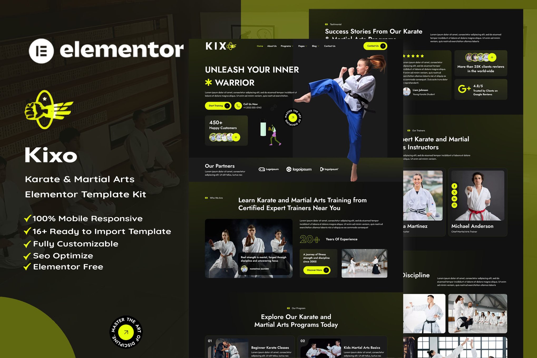 Kixo - Karate & Martial Arts School Elementor Template Kit template kit cover image