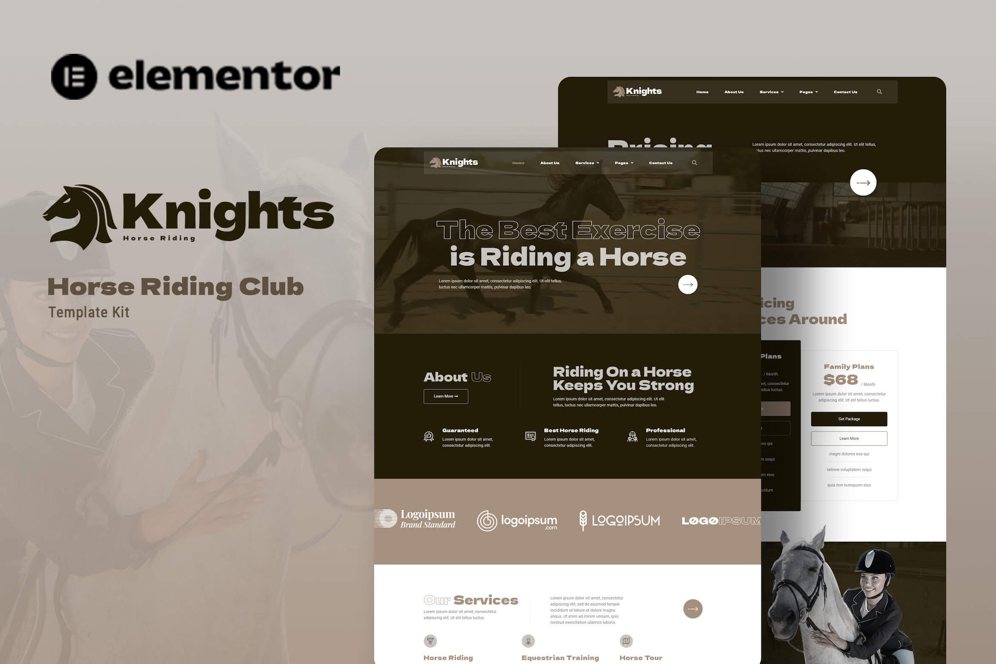 Knights - Horse Riding Club Elementor Template Kit template kit cover image