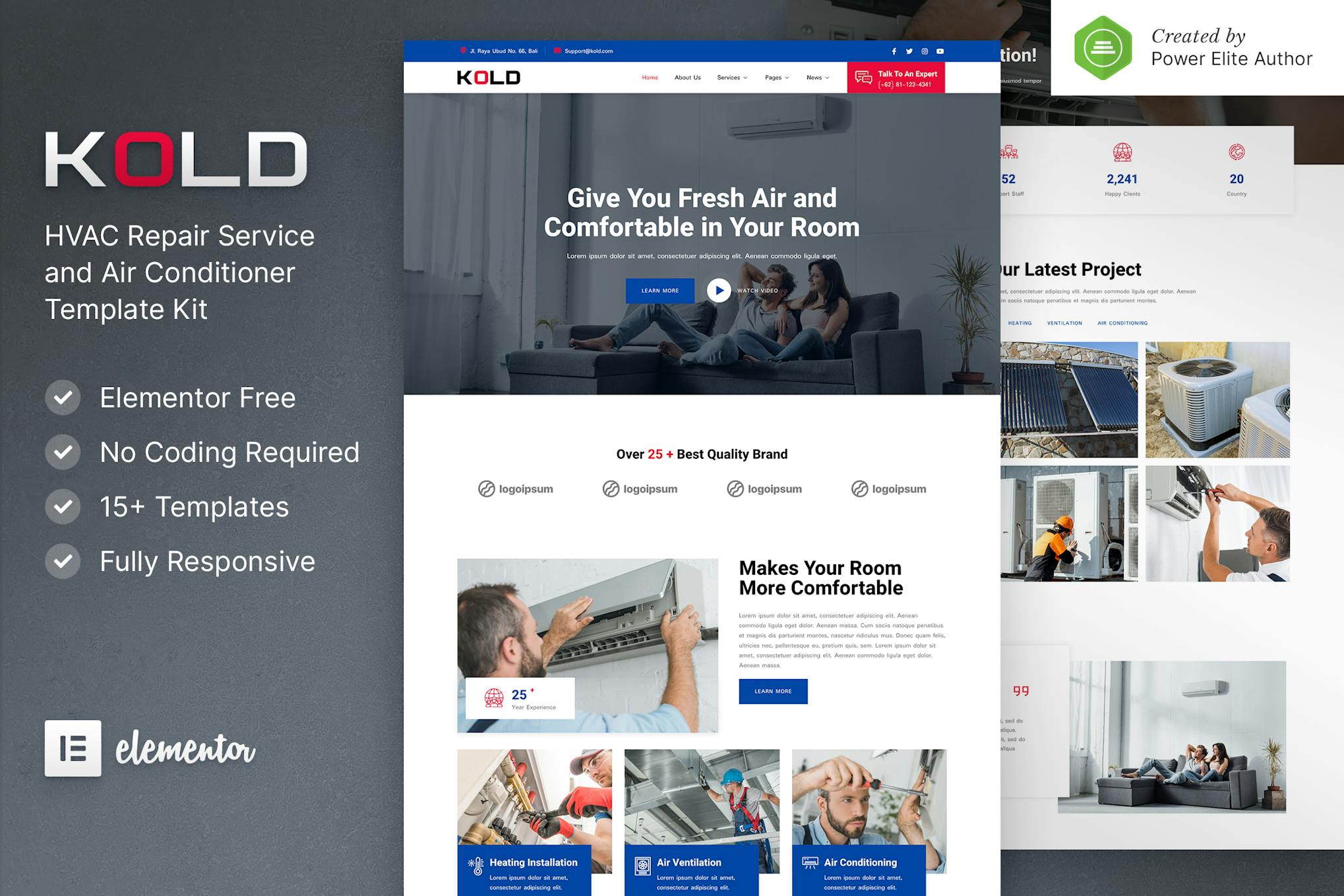 Kold – Air Conditioner & HVAC Repair Service Elementor Template Kit template kit cover image