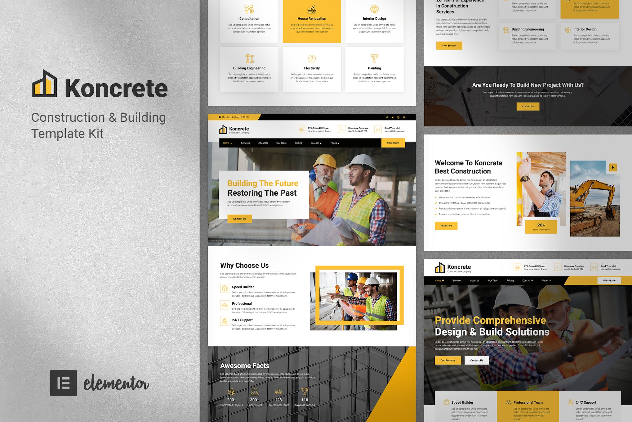Koncrete - Construction & Building Elementor Template Kit template kit cover image