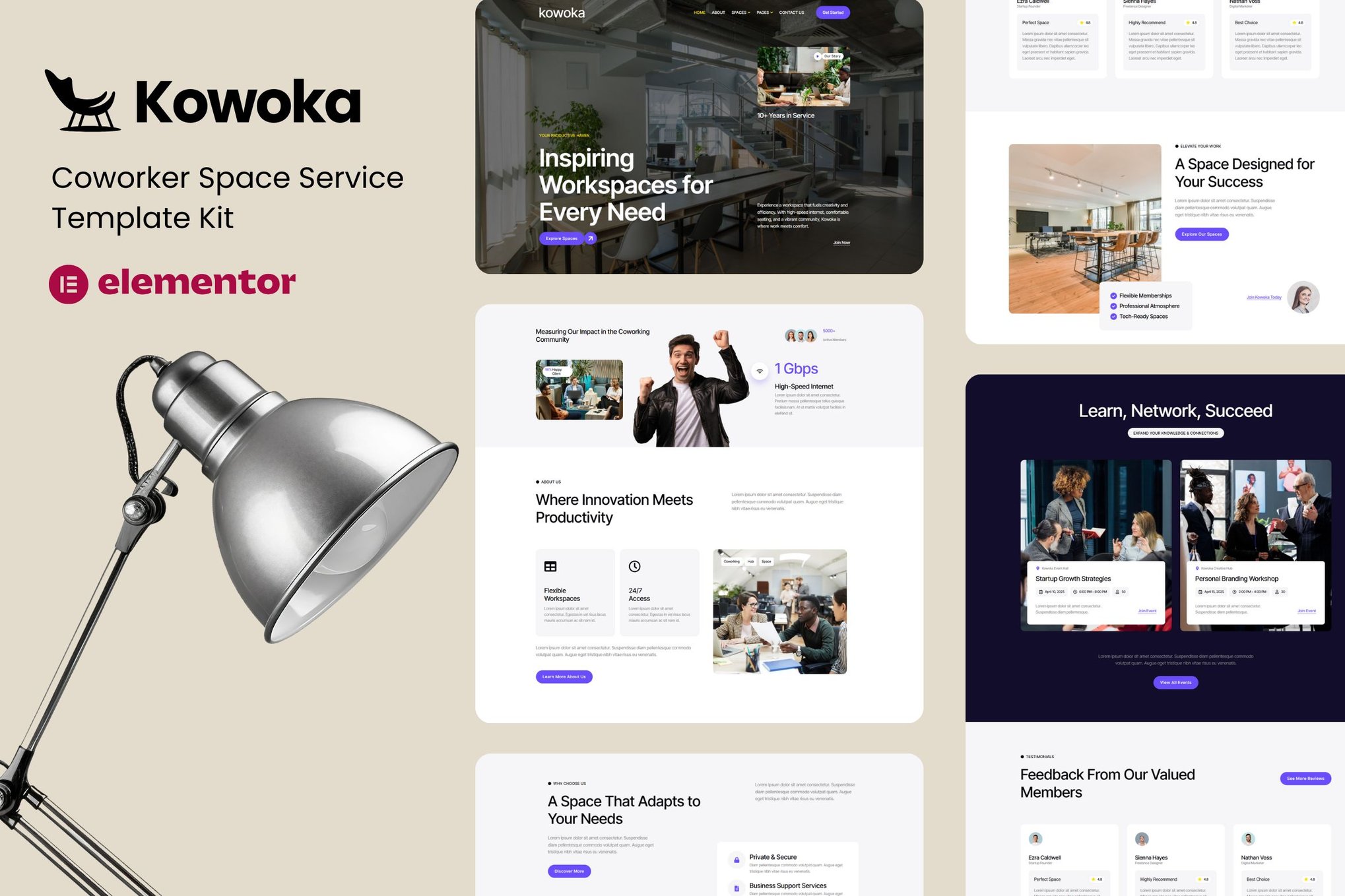 Kowoka - Coworking Space Rent Elementor Kit template kit cover image