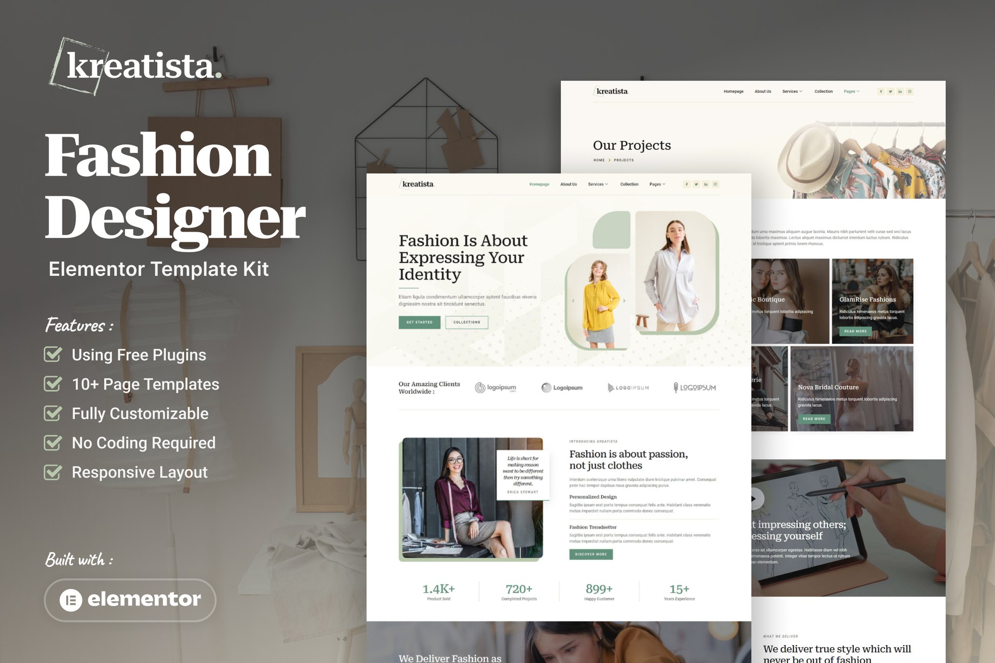 Kreatista - Fashion Designer Elementor Template Kit template kit cover image