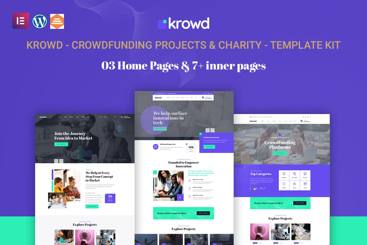 Krowd - Crowdfunding Projects & Charity Template Kit template kit cover image