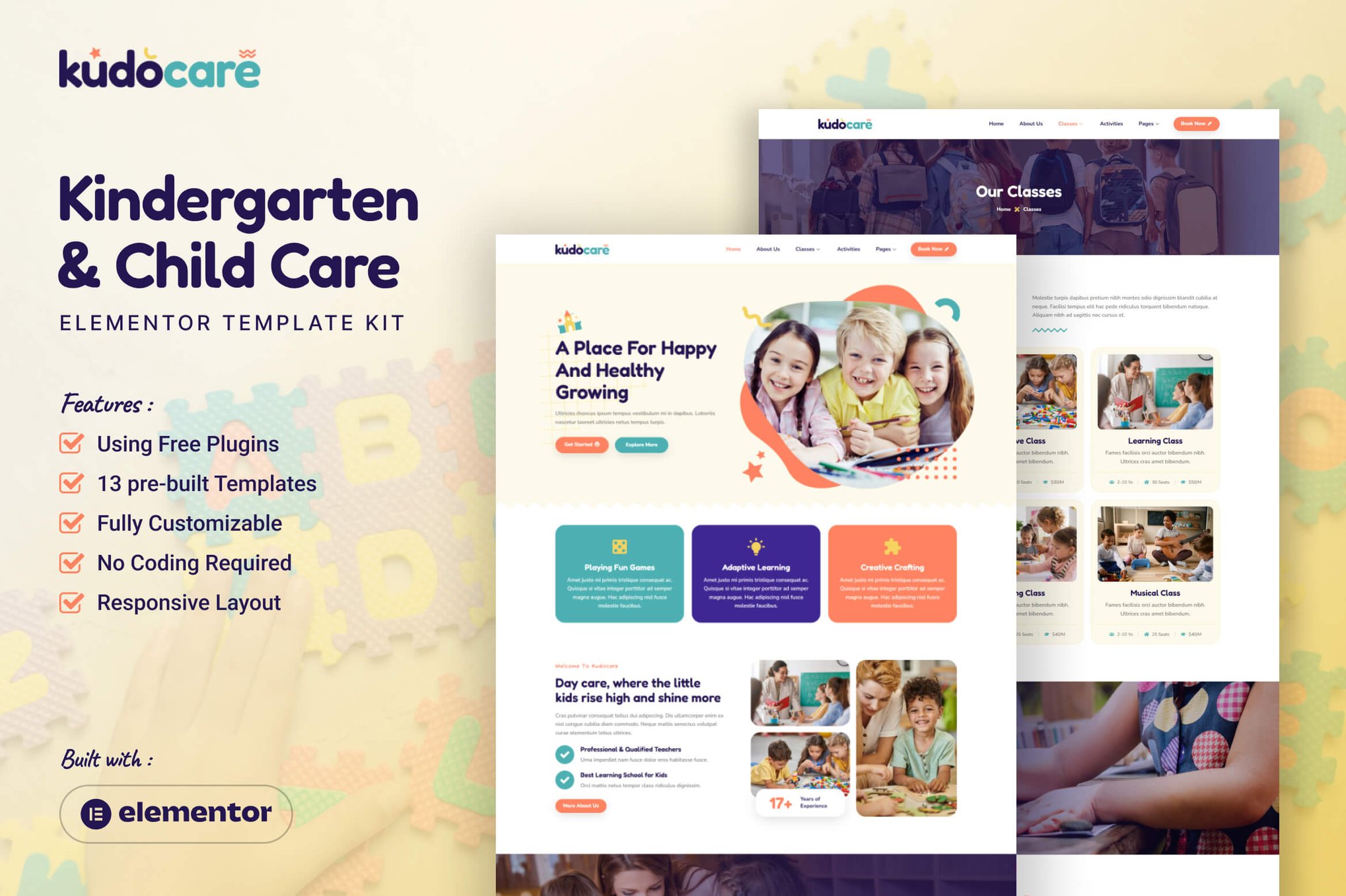 Kudocare - Kindergarten & Child Care Elementor Template Kit template kit cover image