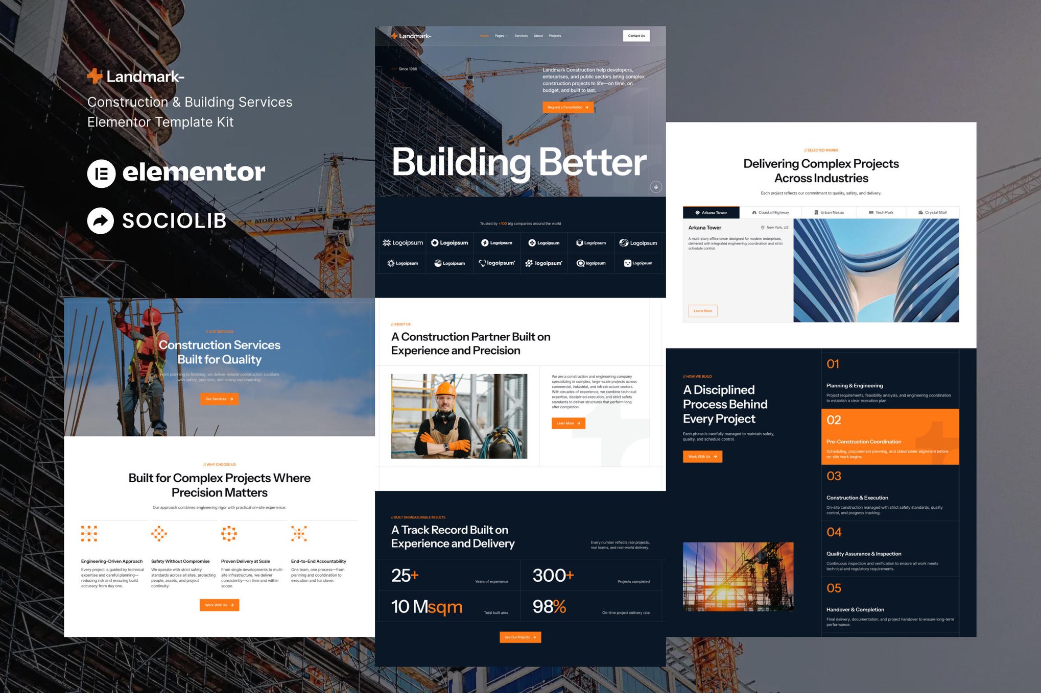 Landmark - Construction & Building Services Elementor Template Kit template kit cover image