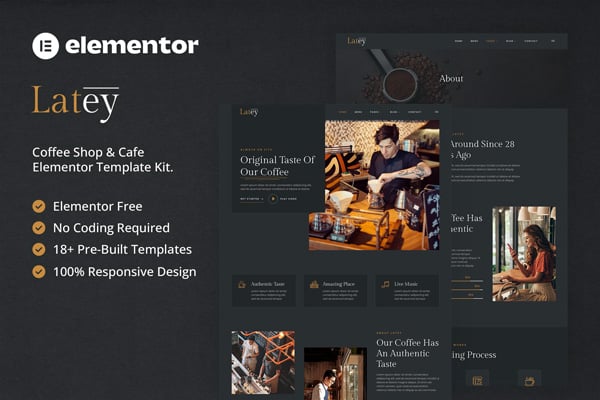 Latey - Coffee Shop & Cafe Elementor Template Kit template kit cover image