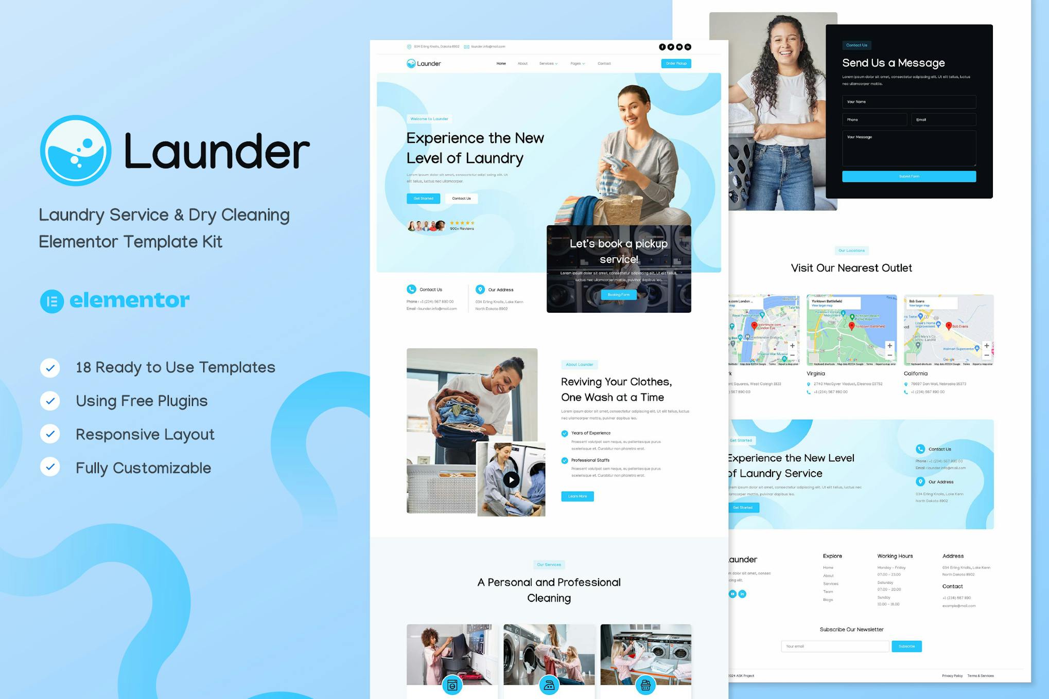 Launder - Laundry Service & Dry Cleaning Elementor Template Kit template kit cover image