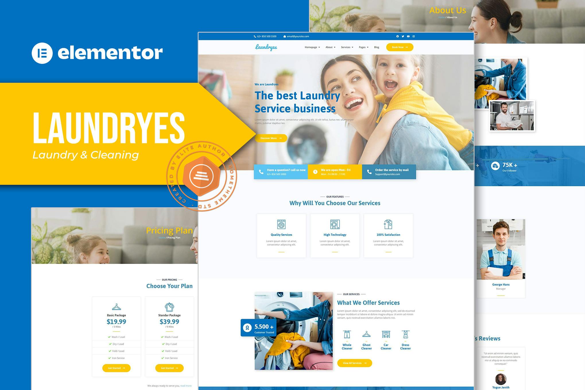 Laundryes - Laundry & Cleaning Elementor Template Kit template kit cover image
