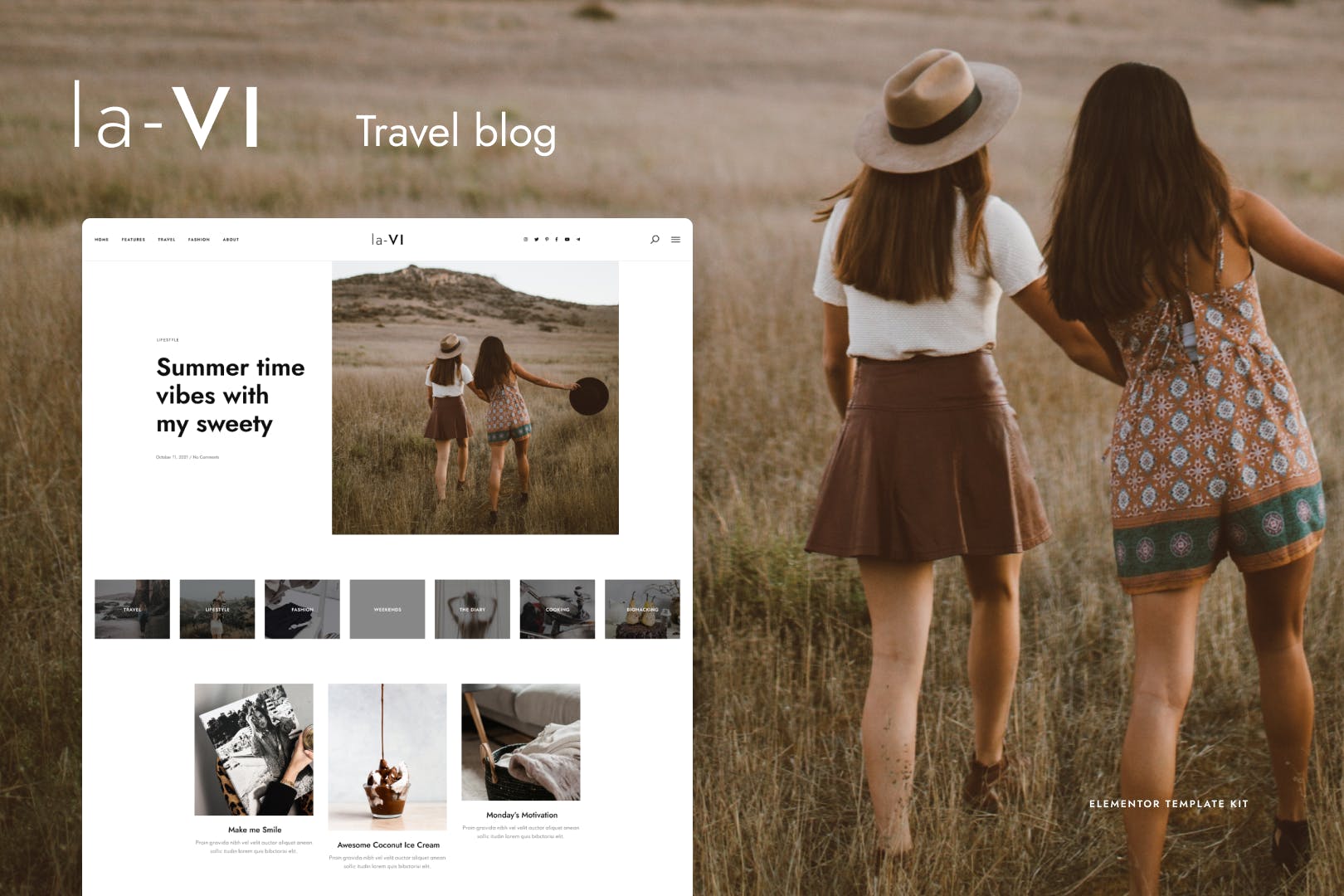 laVi - Travel Blog Elementor Template Kit template kit cover image