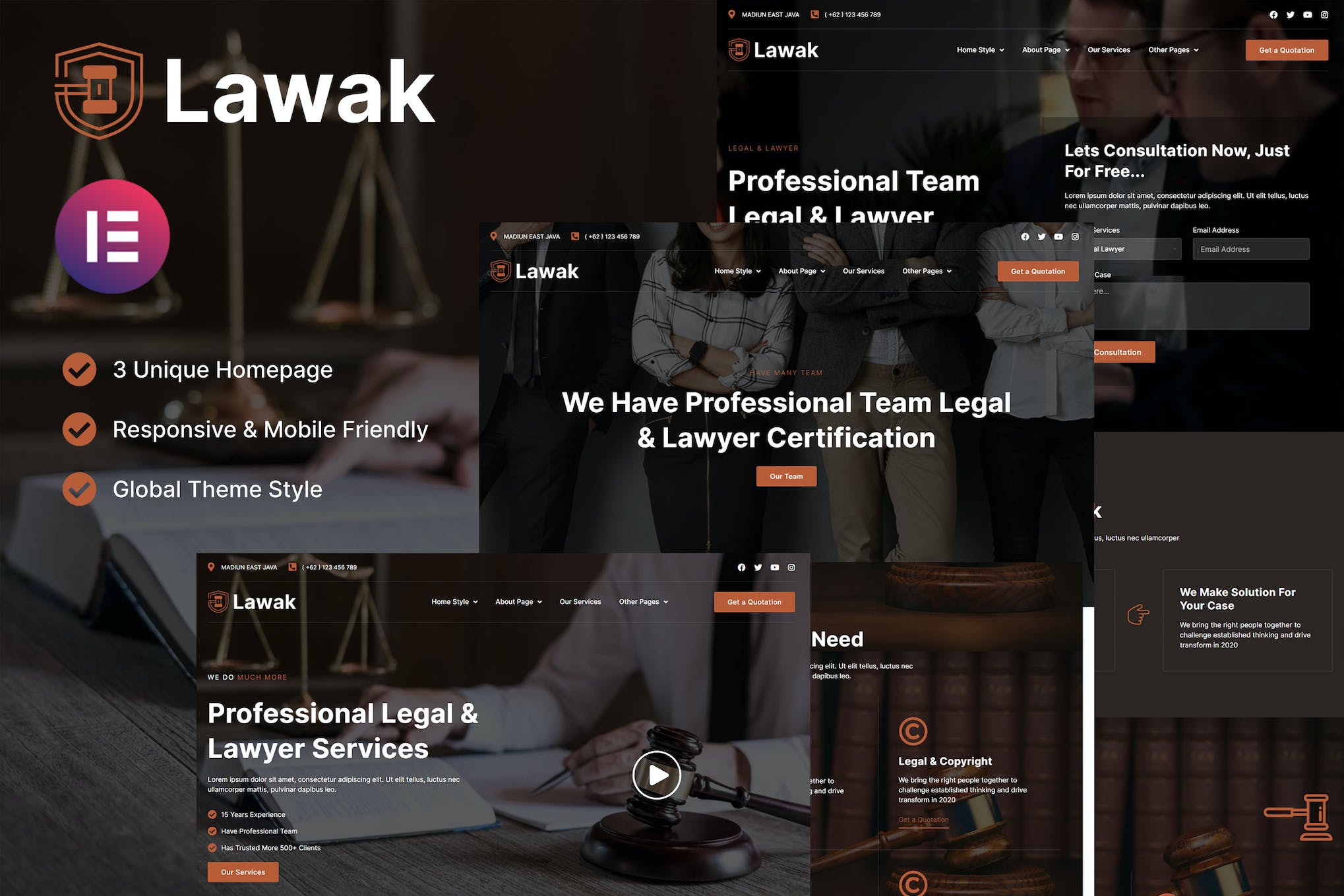 Lawak - Legal & Lawyer Services Elementor Template Kit template kit cover image