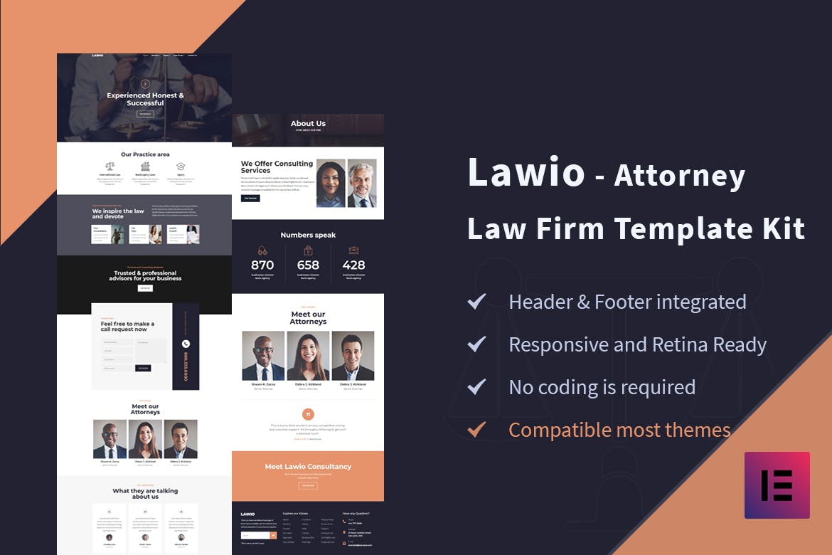 Lawio - Attorney Law Firm Elementor Template Kit template kit cover image