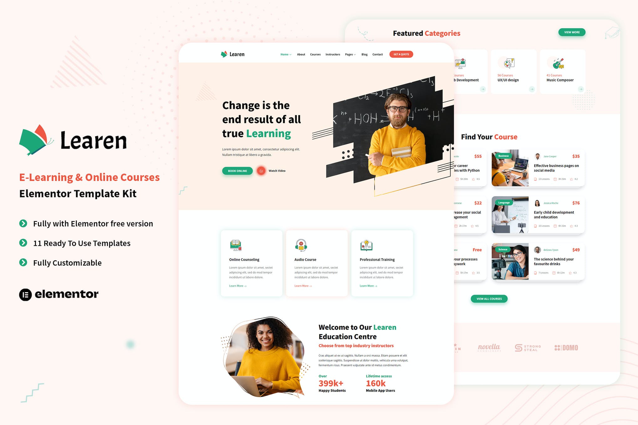 Learen - E-Learning & Online Courses Elementor Template Kit template kit cover image