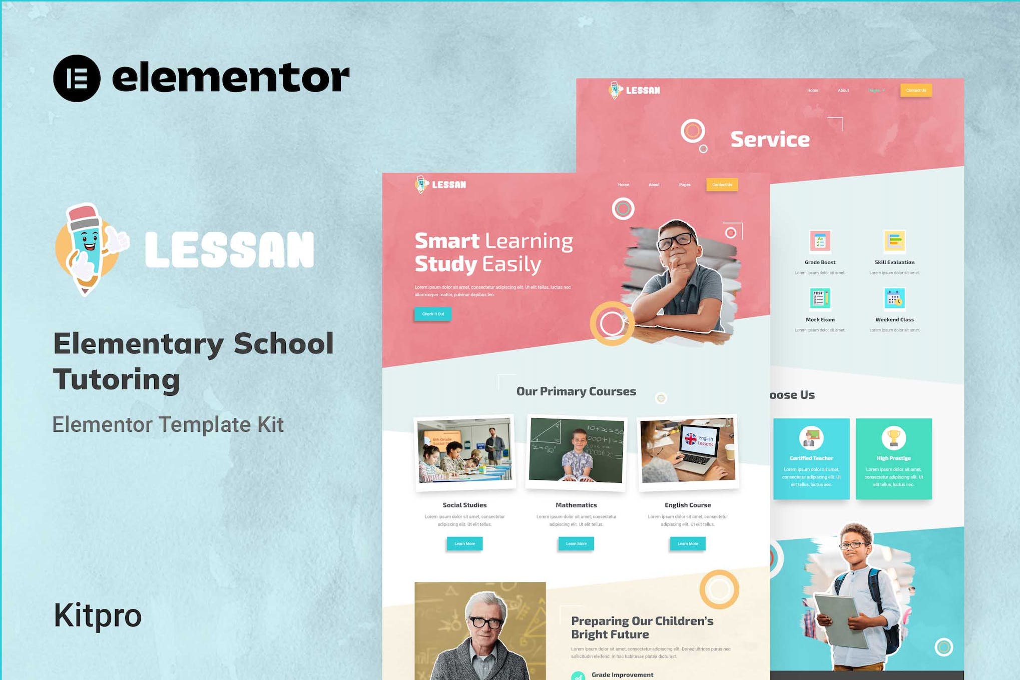 Lessan - Elementary School Tutoring Elementor Template Kit template kit cover image