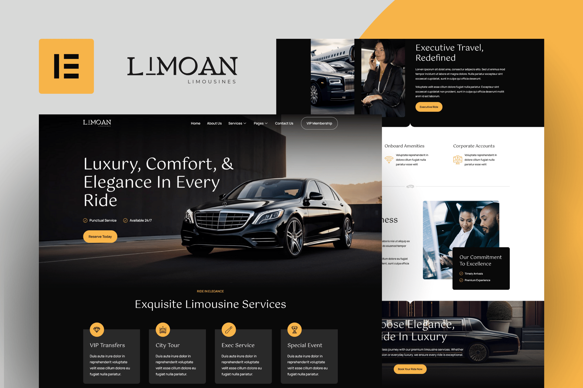 Limoan - Limousine Business Elementor Template Kit template kit cover image
