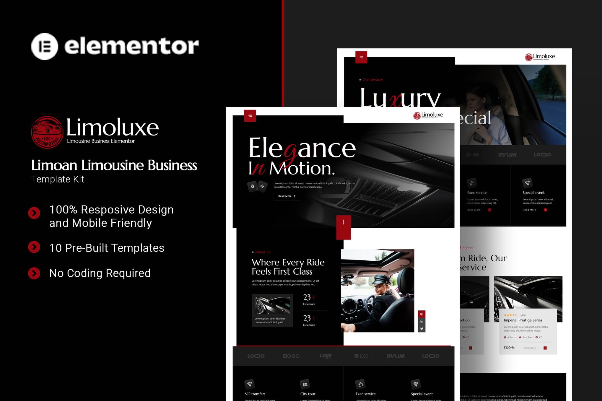 Limoluxe - Limoan Limousine Business Elementor Template Kit template kit cover image