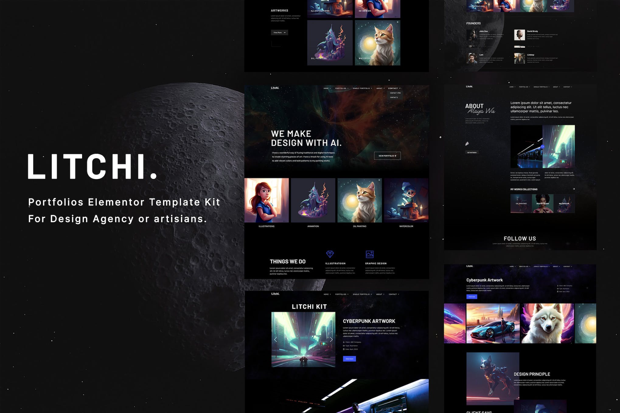 Litchi - Designer Artworks Elementor Portfolio Template Kit template kit cover image
