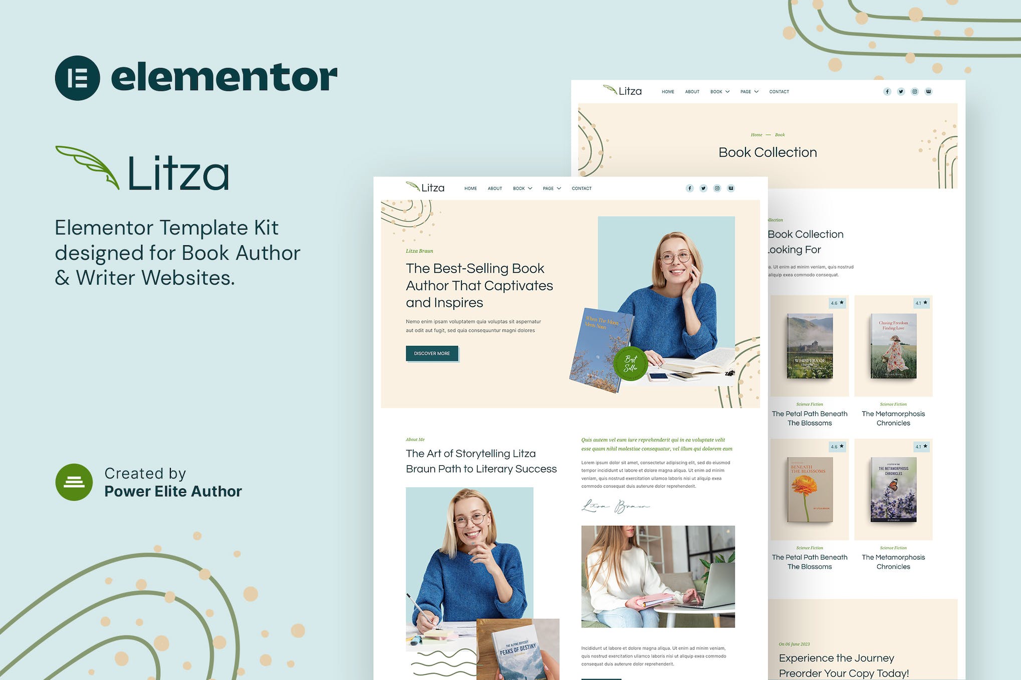 Litza – Book Author & Writer Elementor Template Kit template kit cover image